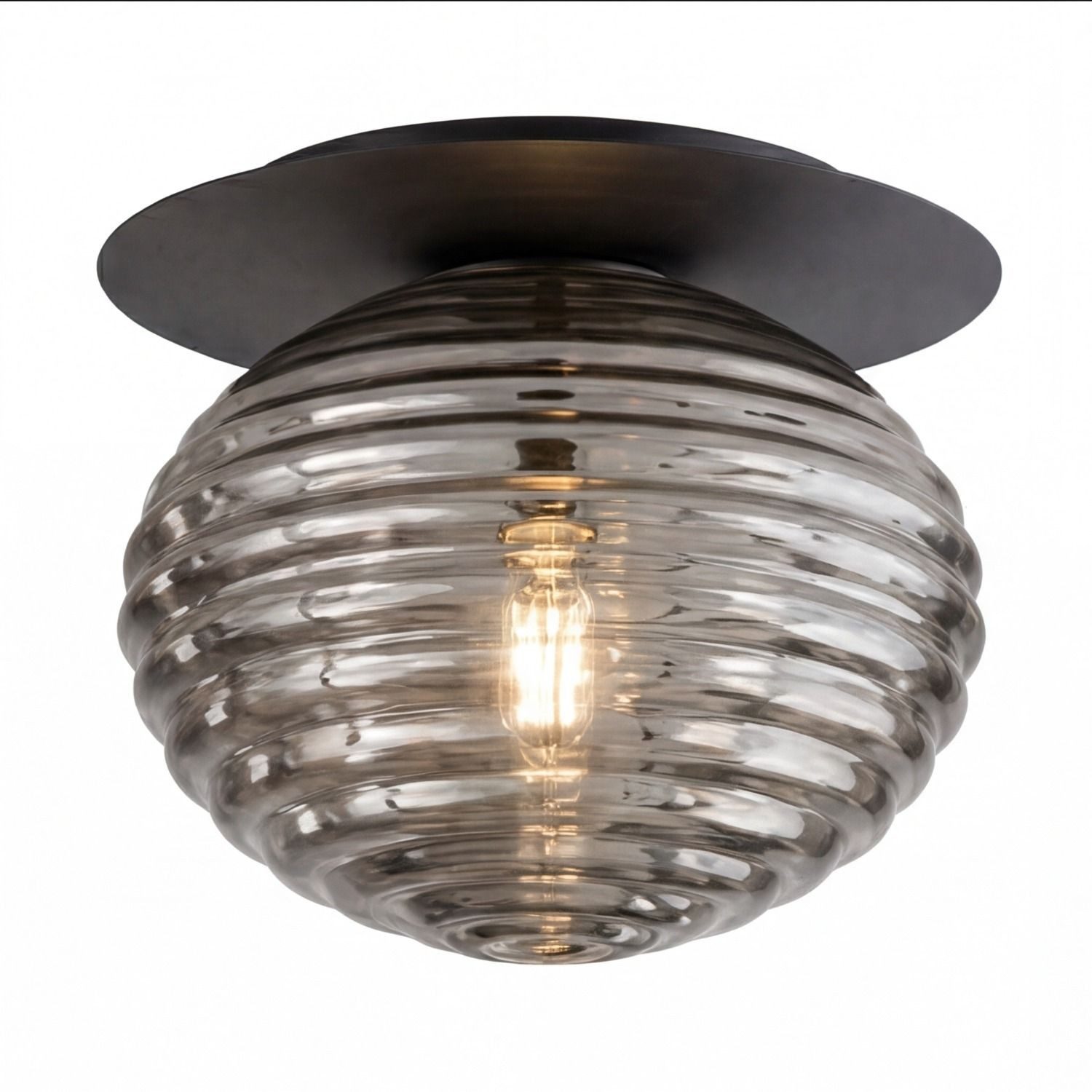 Licht-Erlebnisse Deckenleuchte EINKON, ohne Leuchtmittel, Rauchglas Metall Schwarz Ø 20 cm rund E27 Schlafzimmer Flur blendarm