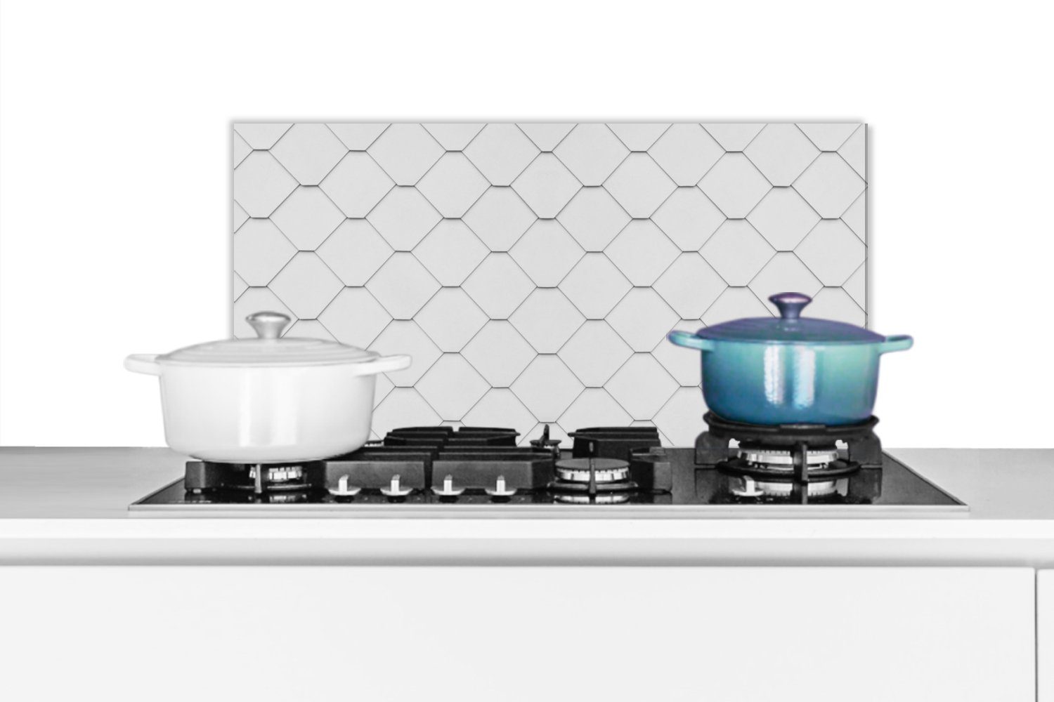 MuchoWow Küchenrückwand Kacheln - Weiß - Formen - Abstrakt, (1-tlg), 60x30 cm, Wandschutz, gegen Fett und Schmutzflecken für Küchen