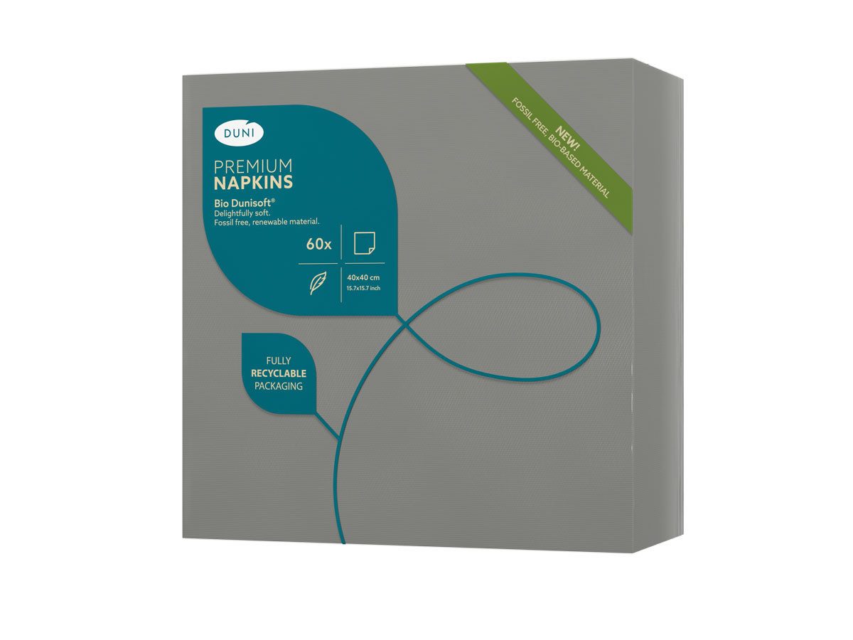 Duni Stoffserviette Duni Bio-Dunisoft 60er Pack Servietten Granit Grau 40x40 cm, 1/4 Falz