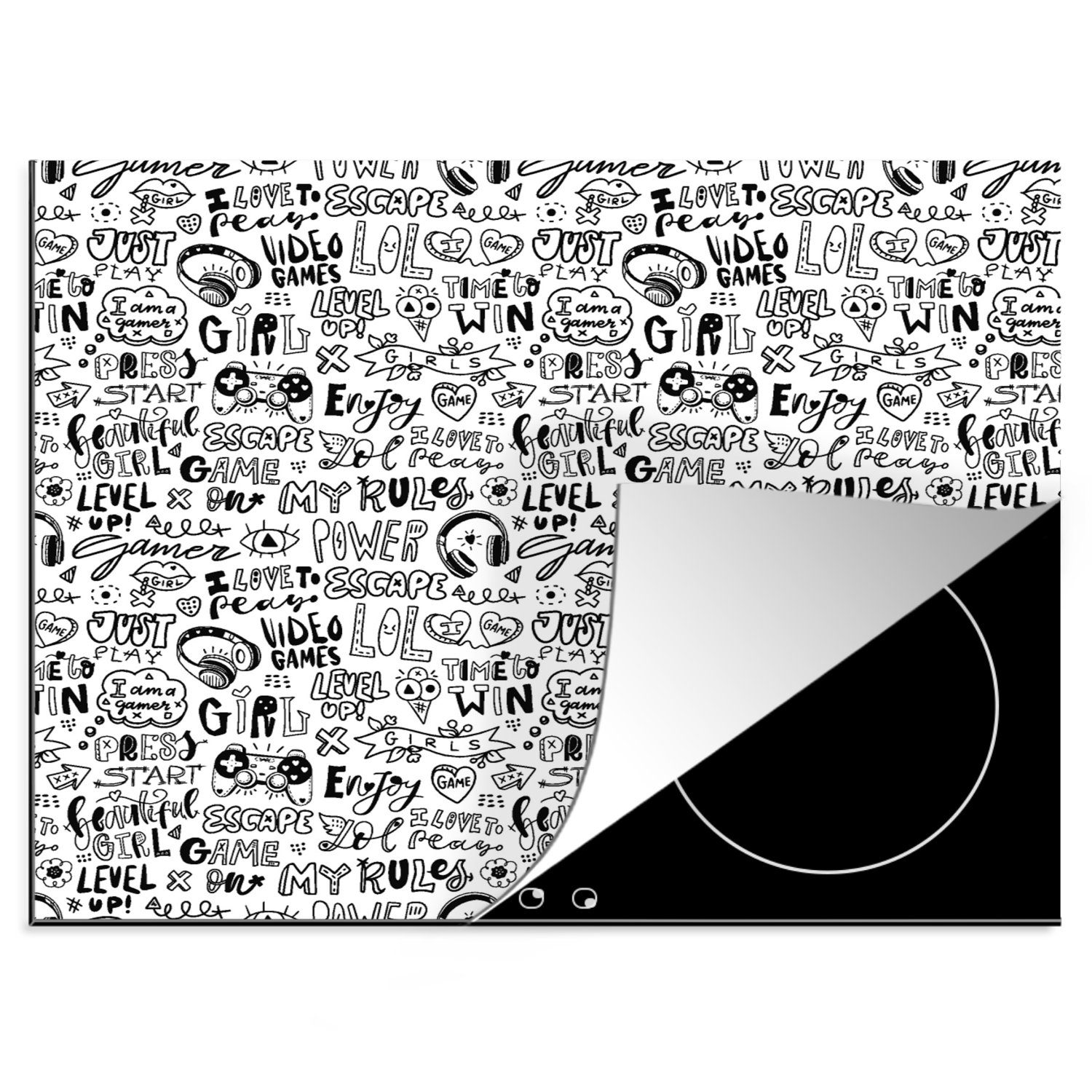 nutzbar, Mobile 60x52 und tlg), Muster, Arbeitsfläche Schwarz weiß Doodle Ceranfeldabdeckung cm, (1 - MuchoWow Vinyl, Herdblende-/Abdeckplatte -