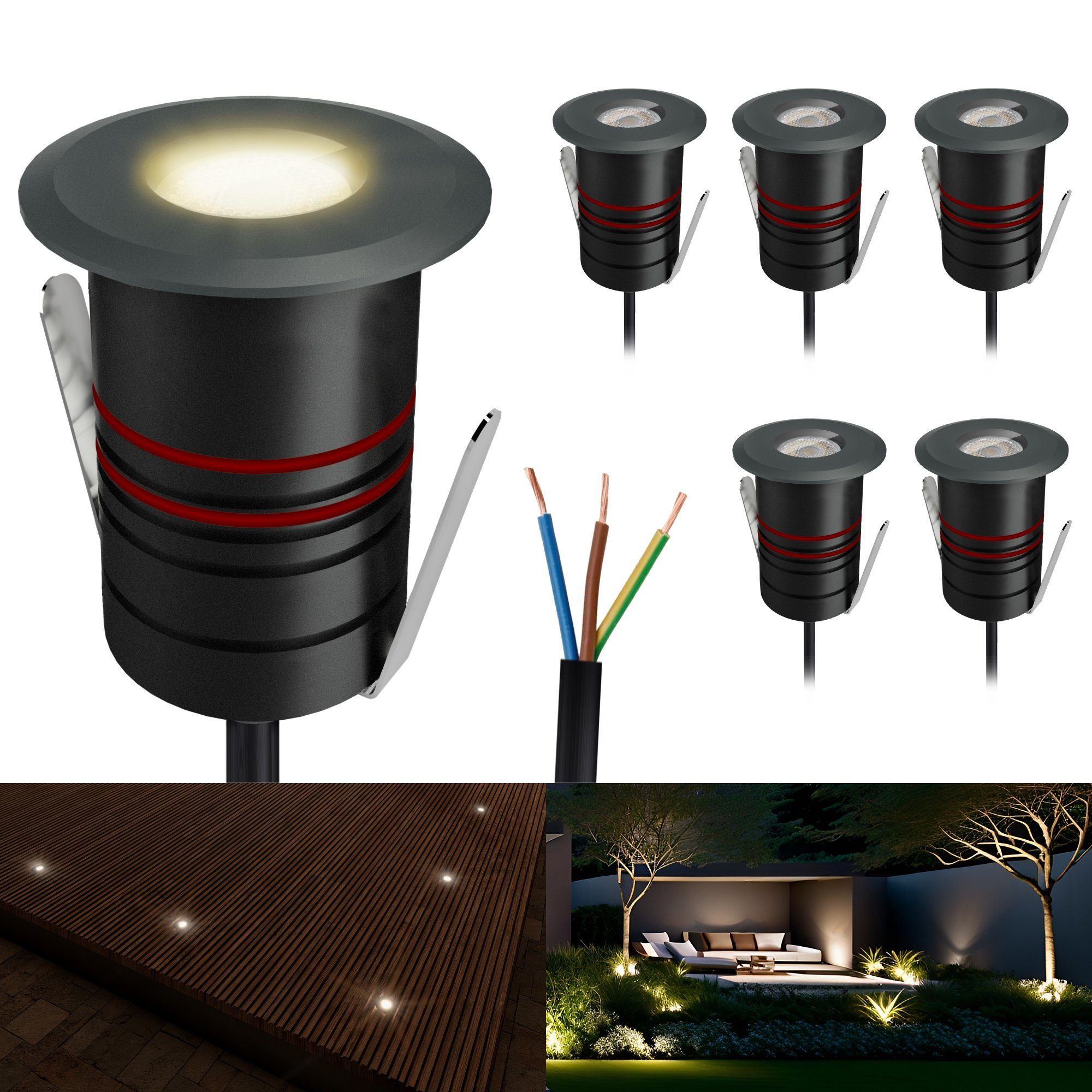 SSC-LUXon 230V JAVO anthrazit LED Warmweiß Mini Gartenstrahler Bodenstrahler LED warmweiß, IP67 für Außen