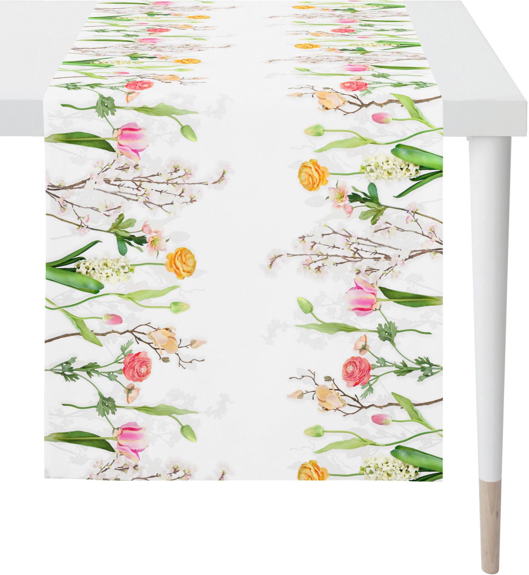 APELT Tischläufer 6817 SPRINGTIME, Frühjahrsdeko, natur, Digitaldruck mit (1-tlg), Blumenmotiv, bunt Frühling