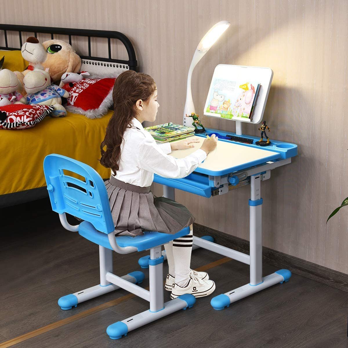 COSTWAY Kinderschreibtisch, mit Stuhl, Lampe & günstig online kaufen