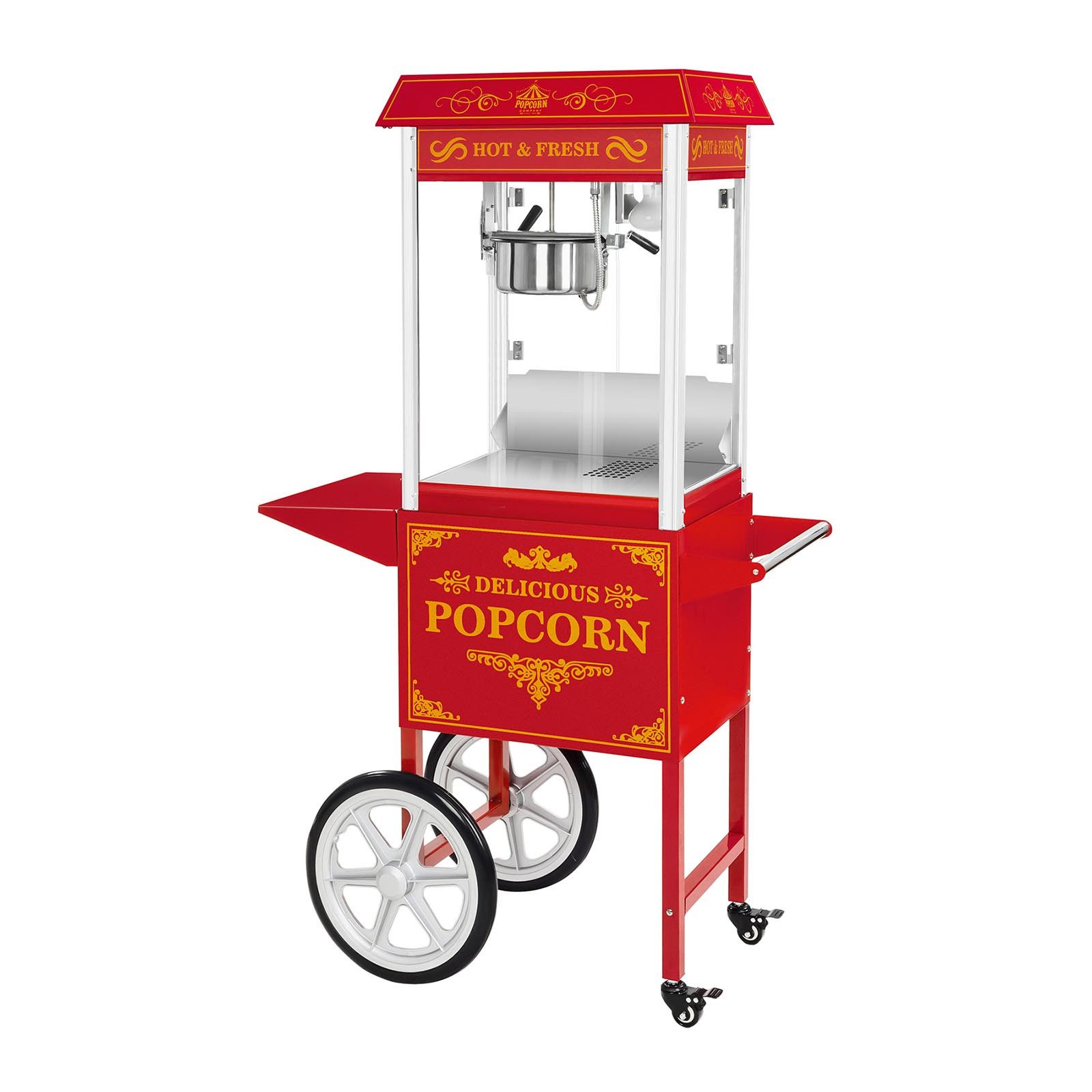 Royal Catering Popcornmaschine 5kg/h Popcornmaker mit Wagen Popcornautomat 1500 W Rot Retro Profi