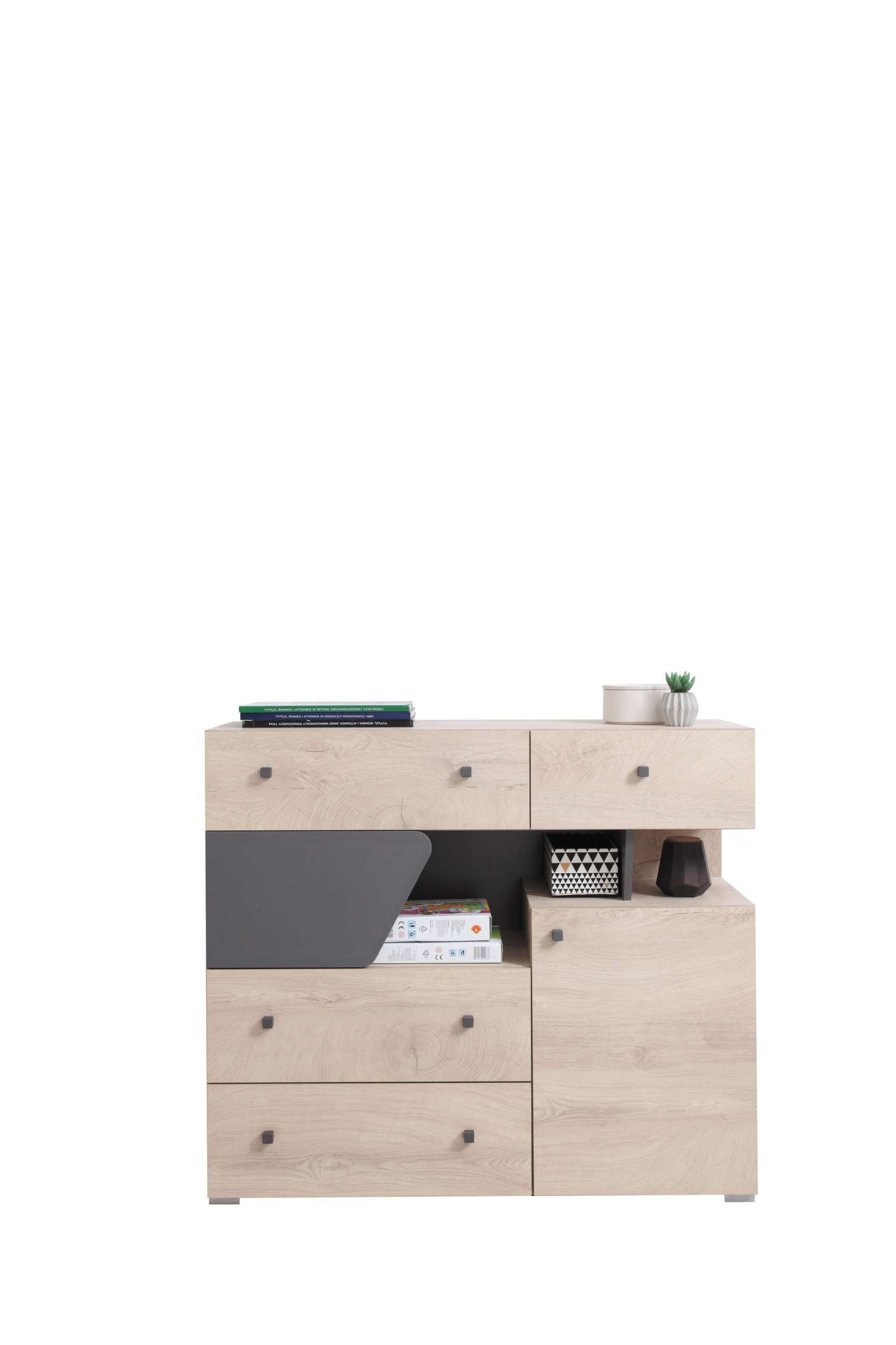 Stylefy Kinderkleiderschrank Japan Eiche Anthrazit (Sideboard, Kinderschrank) mit Schubladen, FSC-Zertifizierung, viel Stauraum, Modern Design