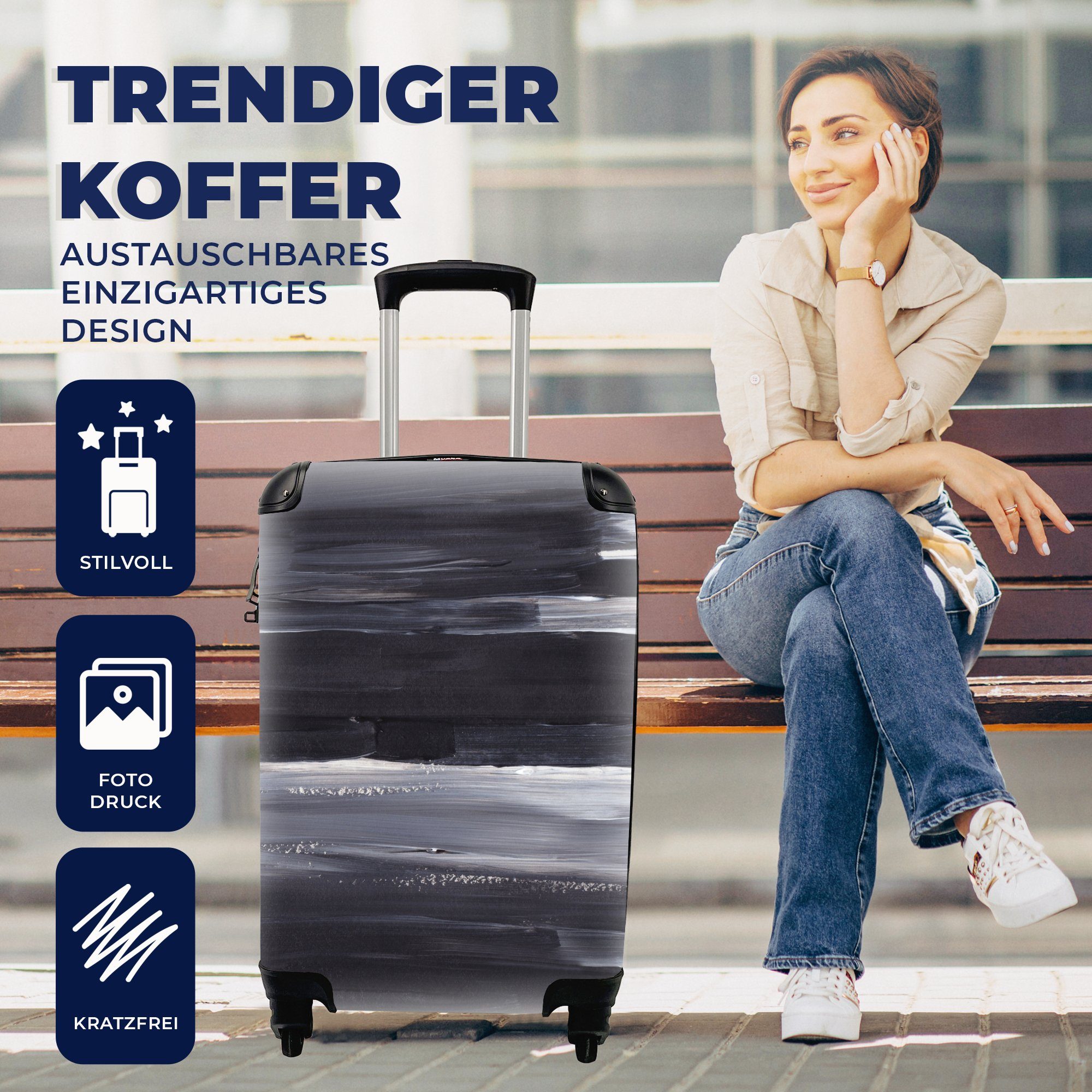 Farbe 4 Reisetasche Ferien, rollen, Schwarz, Rollen, Handgepäck Trolley, - - Handgepäckkoffer Reisekoffer für Abstrakt MuchoWow mit