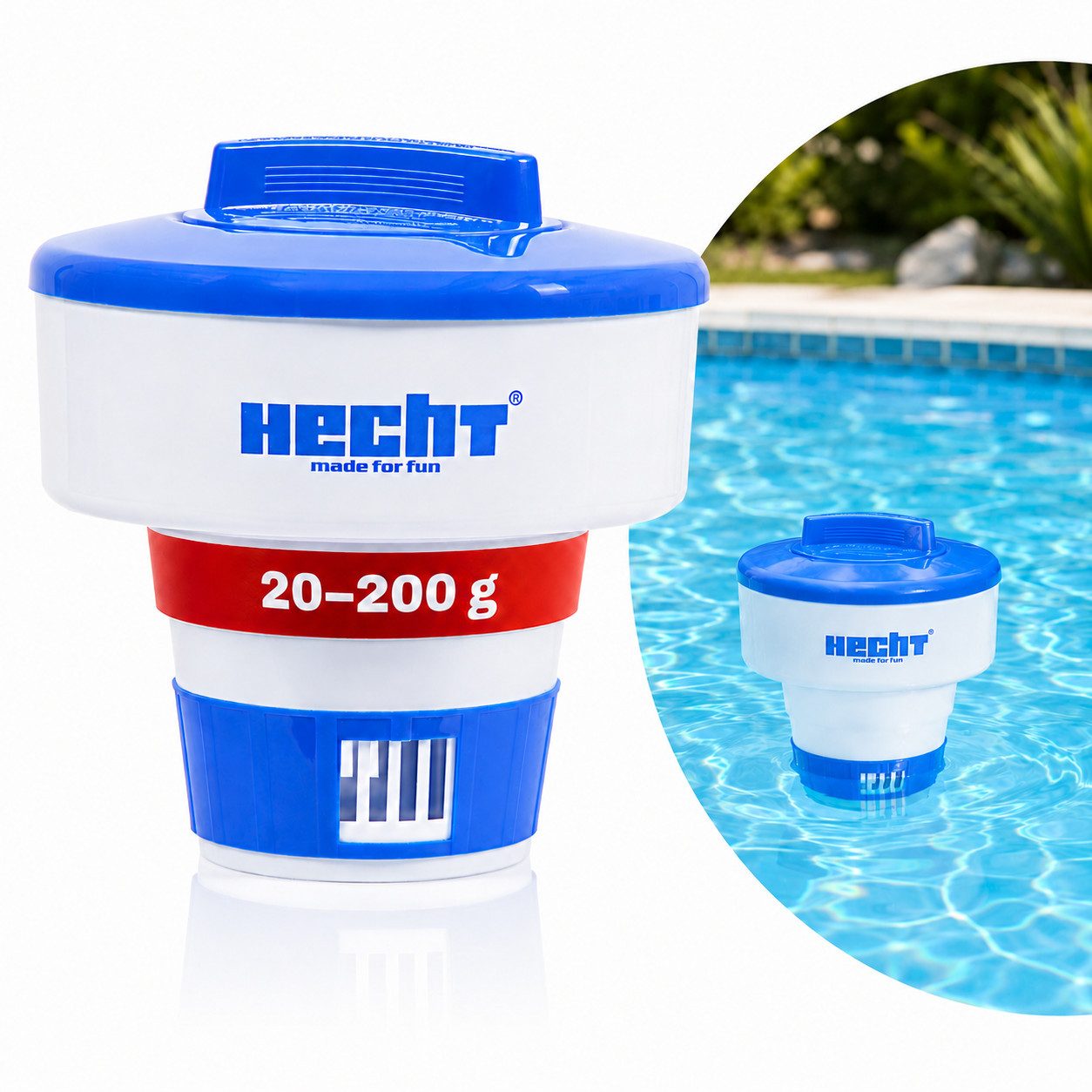 Hecht Chlordosierschwimmer für Chlortabletten 20 bis 200 g, gegen Algen, Bakterien, Keime