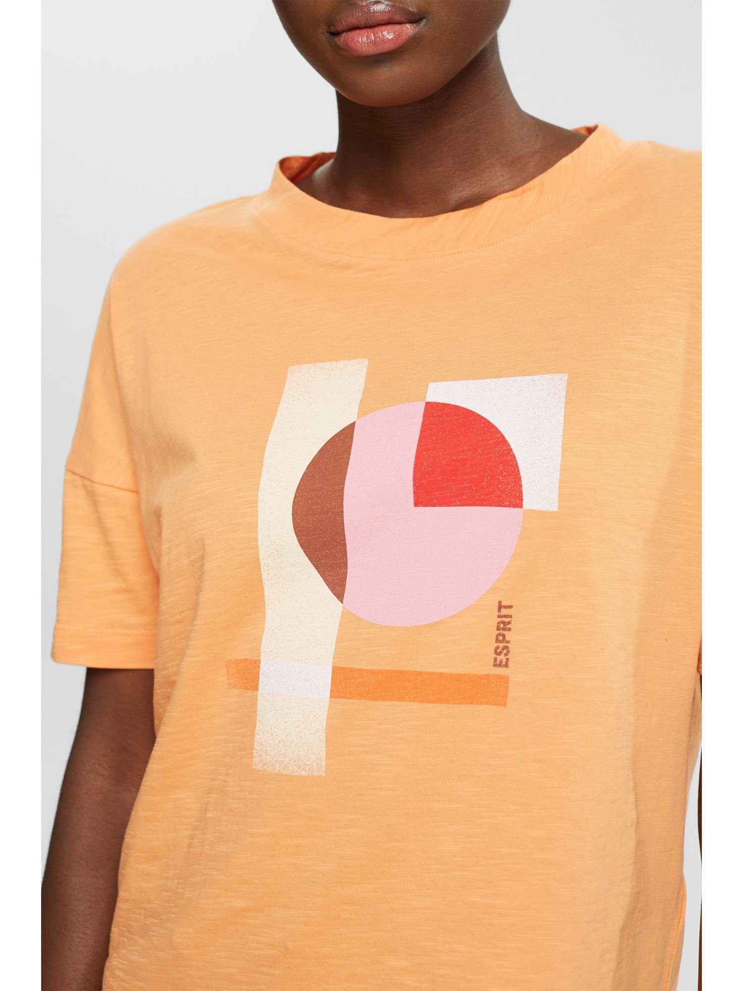 mit GOLDEN (1-tlg) geometrischem ORANGE Langarmshirt Baumwoll-T-Shirt Esprit Print
