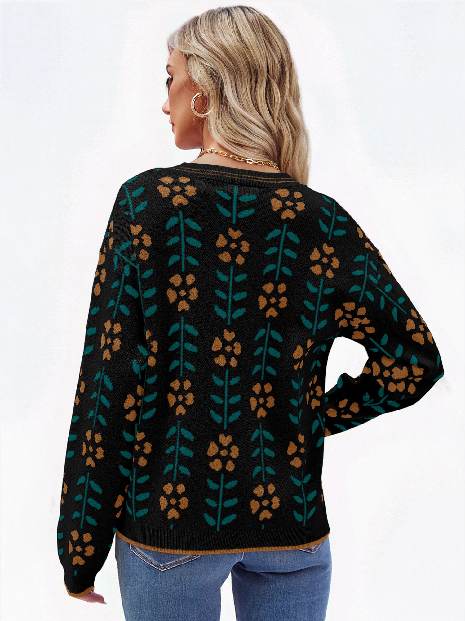 Imily Bela Cardigan Langarm Damen-Strickpullover mit Blumendruck (Packung, günstig online kaufen