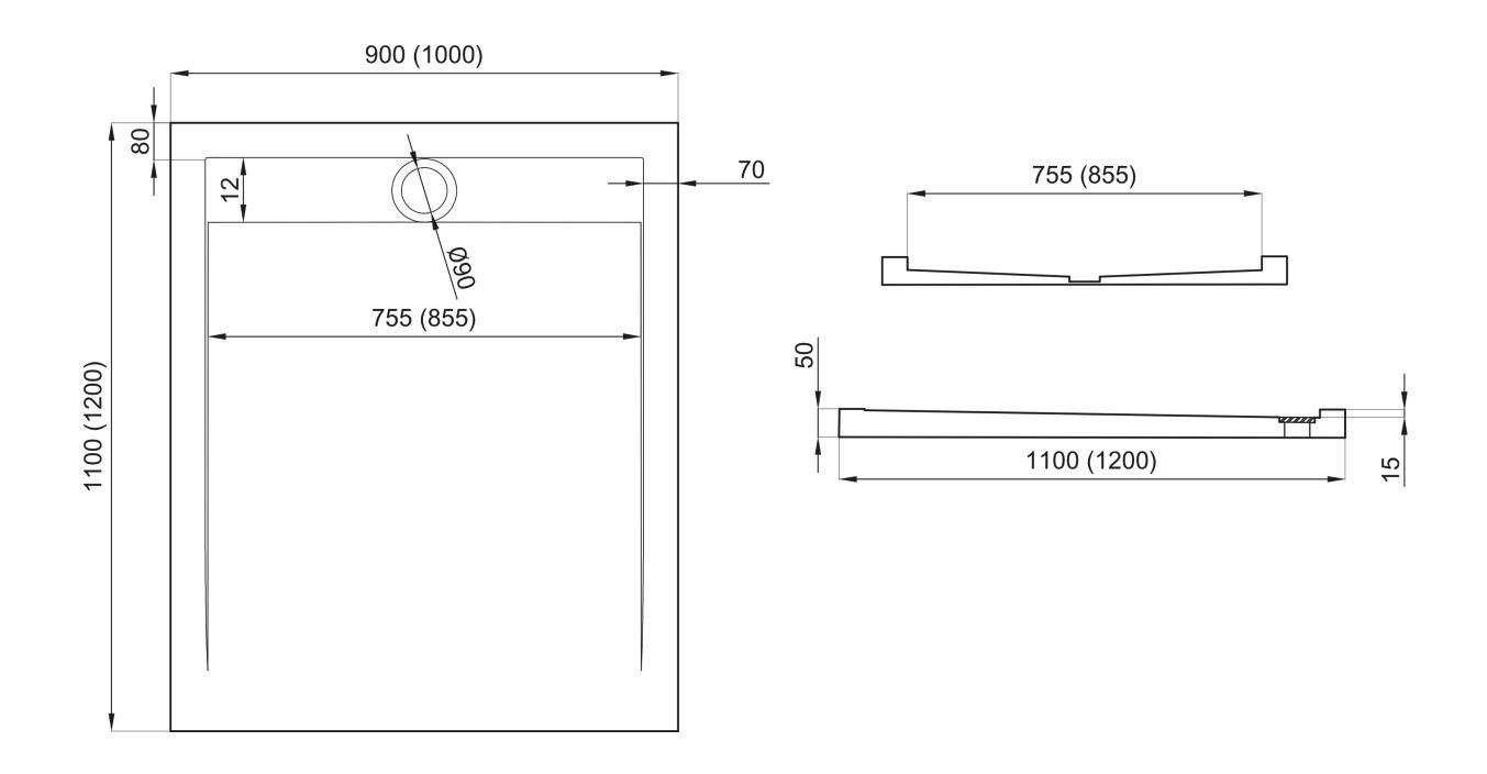 KOLMAN Duschwanne West New Duschtasse, Verchromter Edelstahl, Acryl, Rechteck, 120x100 cm, Ablaufgarnitur GRATIS