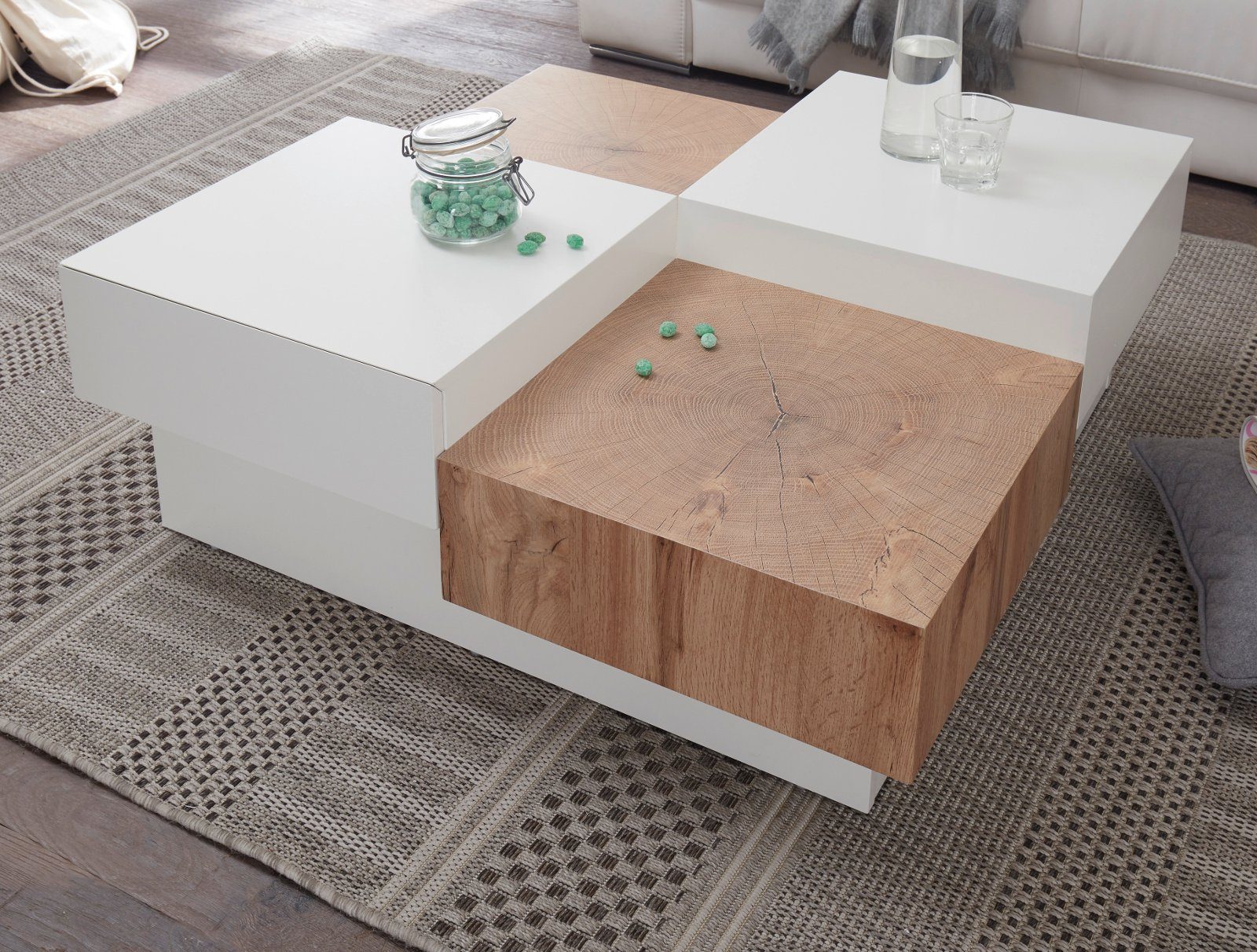 MCA furniture Couchtisch »Pensa« (Wohnzimmertisch weiß Hochglanz Lack mit  Eiche, quadratisch, 90x90 cm), mit 2 Schubladen online kaufen | OTTO