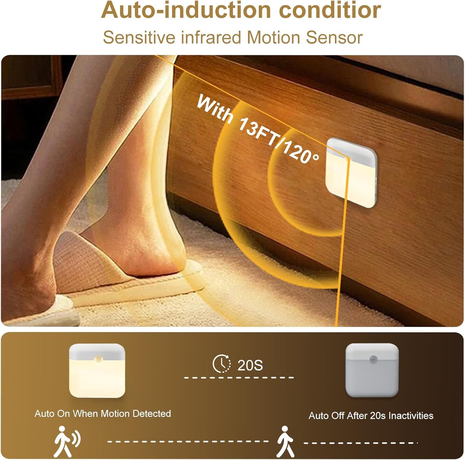 FELIXLEO LED Nachtlicht Nachtlicht mit Bewegungsmelder 2 Stueck Aufladbar Typ C LED – Bild 3 von 5