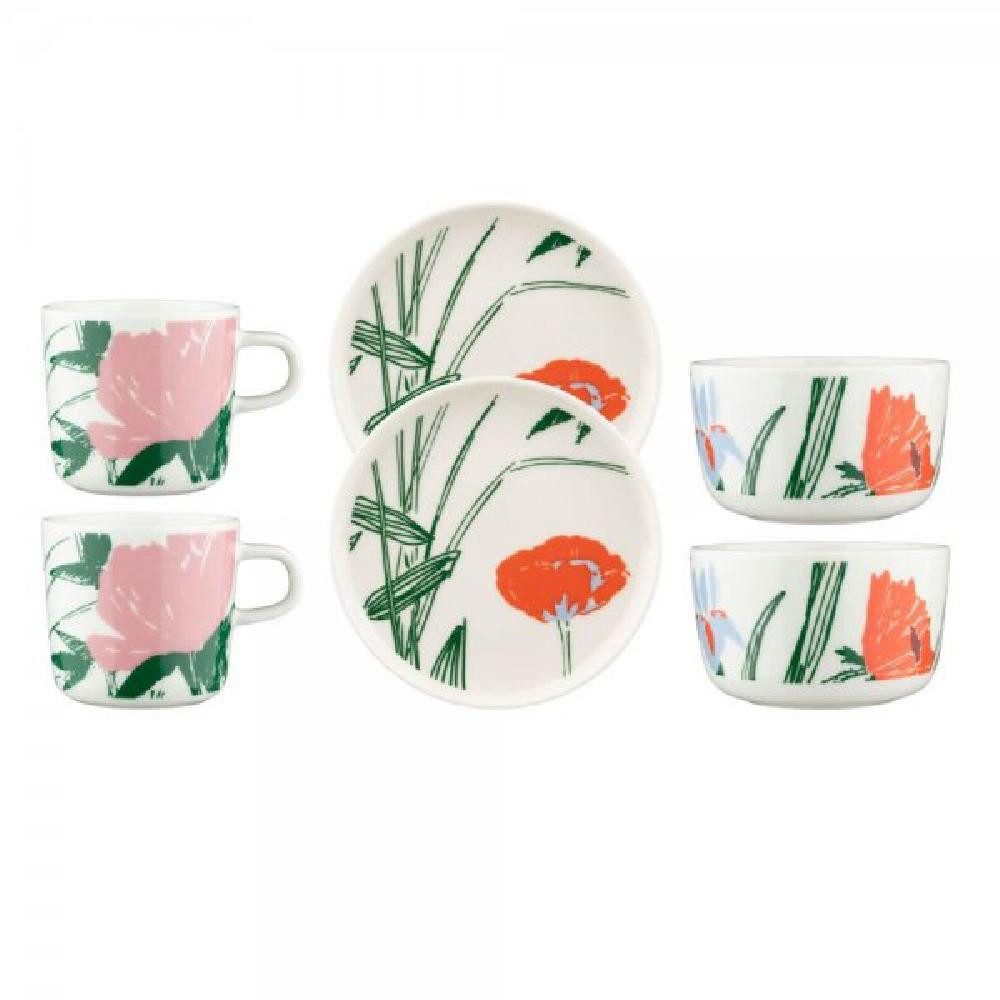 Marimekko Geschirr-Set Geschirr-Set Oiva Puutarhakutsut Weiß Grün Orange (6-teilig)