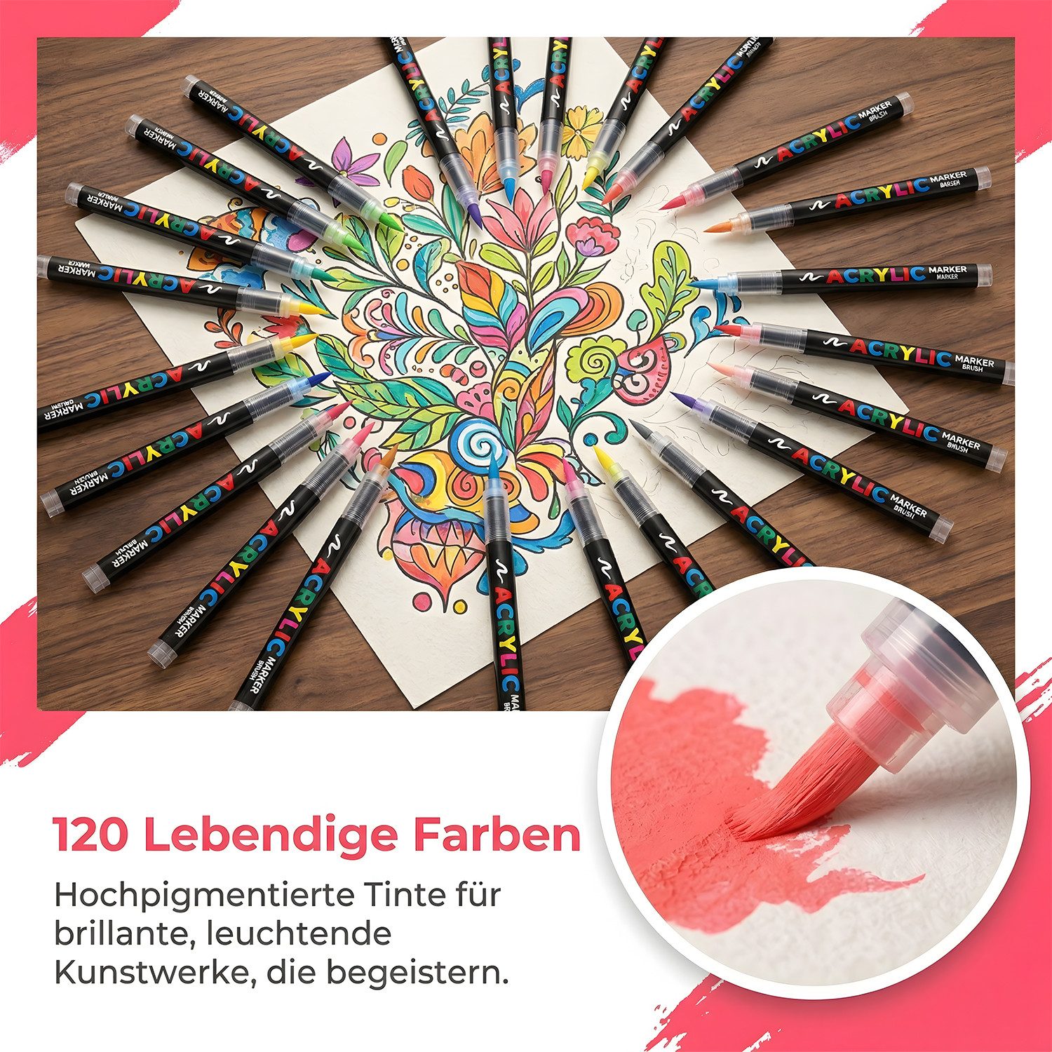 AKKEE Lackmarker Acrylstifte Set Farben wasserfest leuchtende, Marker, (120-tlg), für Papier Steine Glas Holz DIY Medium – Bild 5 von 5