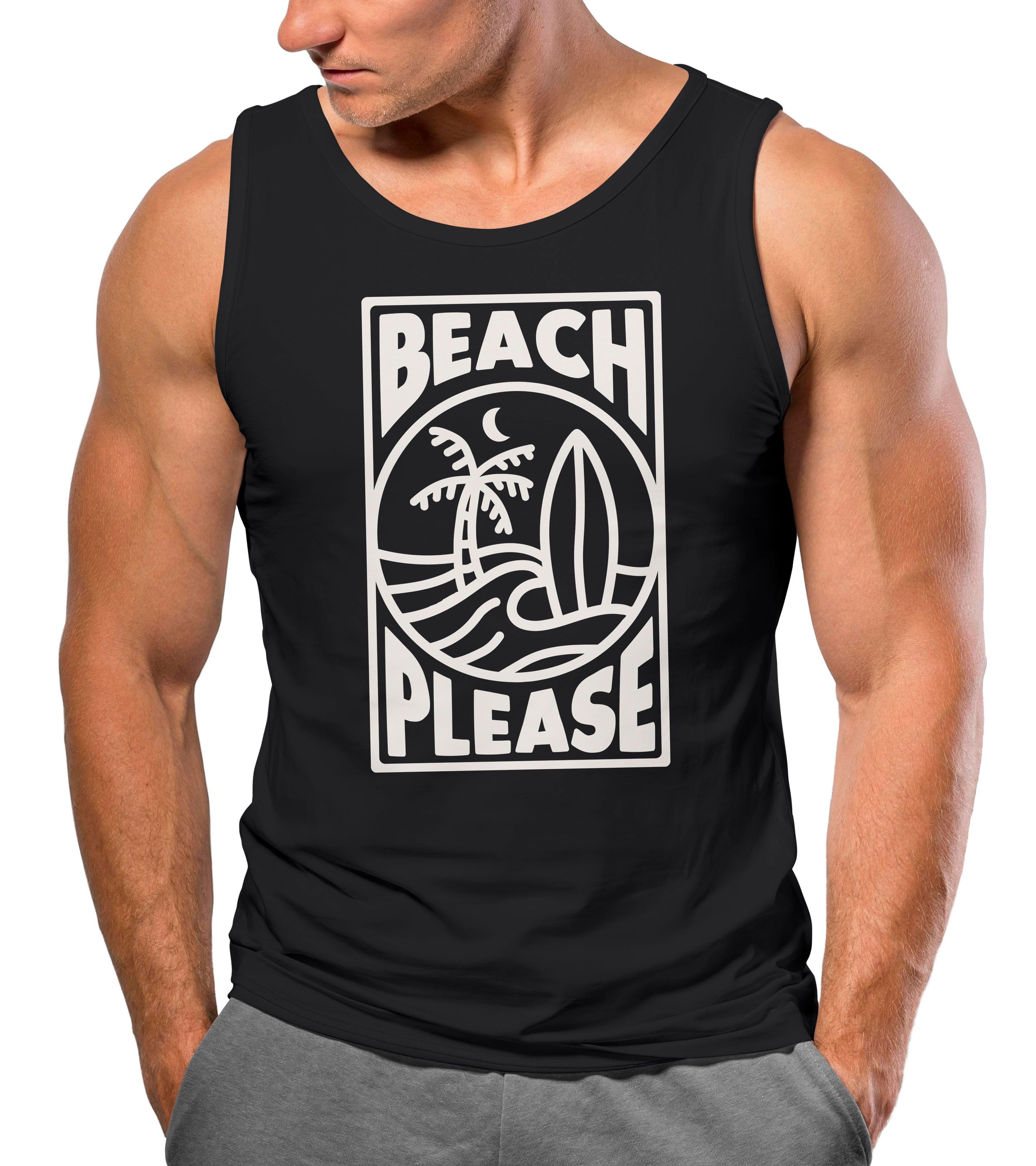 Tanktop Herren Tank-Top Beach Please Surfing Surfboard Wave Welle Sommer