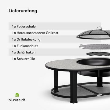 blumfeldt Feuerschale Merano Round L, (Set, Set), Garten Grill Tisch Funkenschutz Feuerkorb Feuerstelle Outdoor