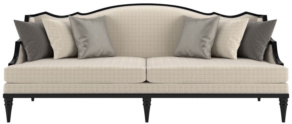 Casa Padrino Sofa Luxus Art Deco Wohnzimmer Sofa Beige / Schwarz 260 x 100 x H. 87 cm - Luxus Qualität - Art Deco Möbel
