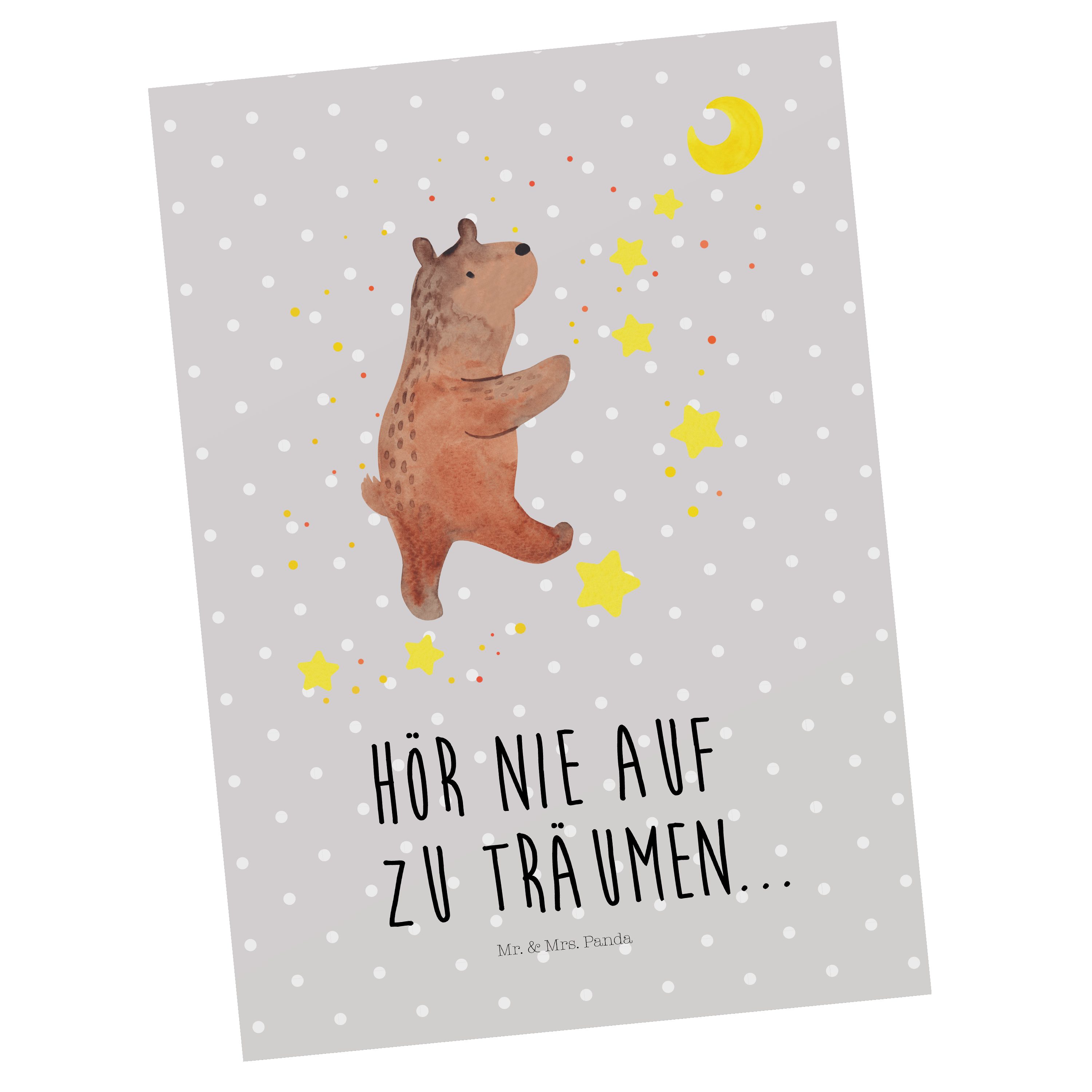 Mr. & Mrs. Panda Postkarte Bär Träume - Grau Pastell - Geschenk, Geschenkkarte, Karte, Teddy, T