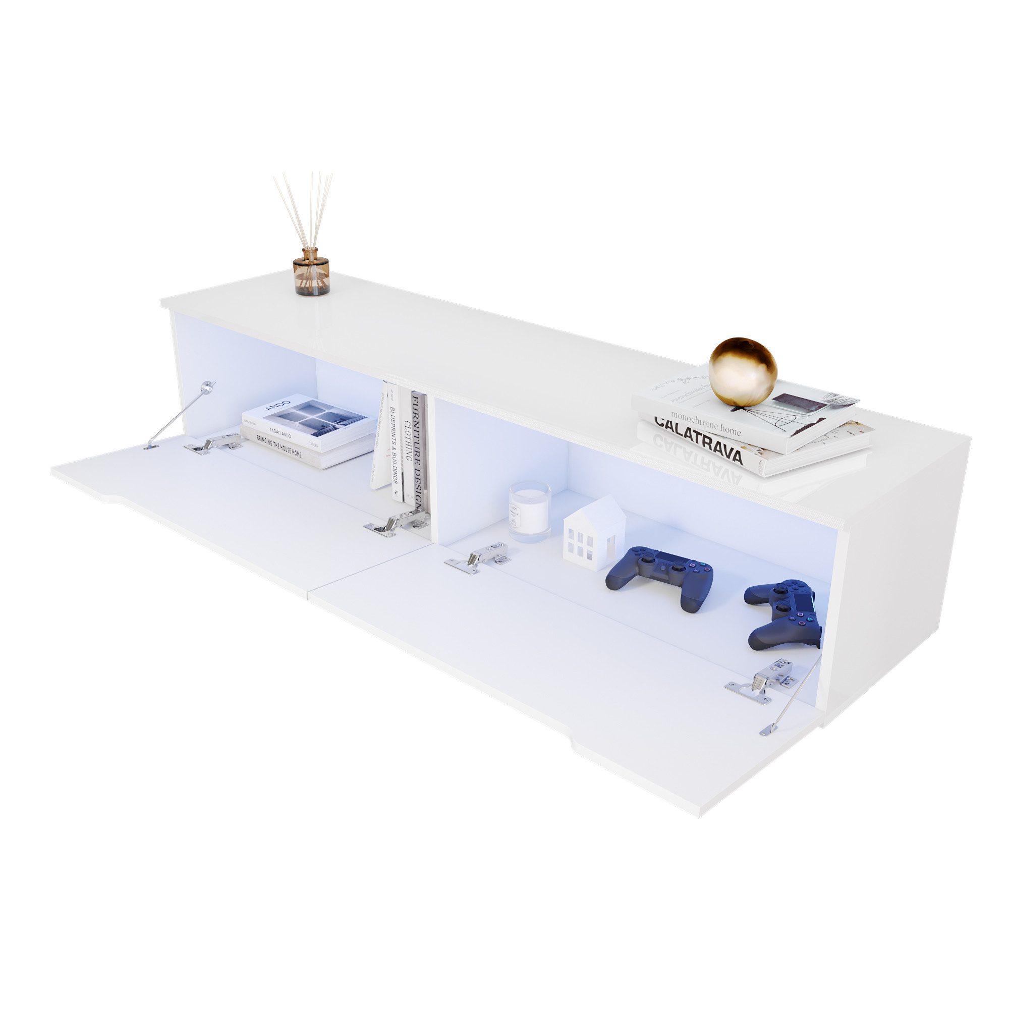 SONNI Lowboard TV Schrank Hochglanz mit LED-Beleuchtung hängend/stehend Low günstig online kaufen