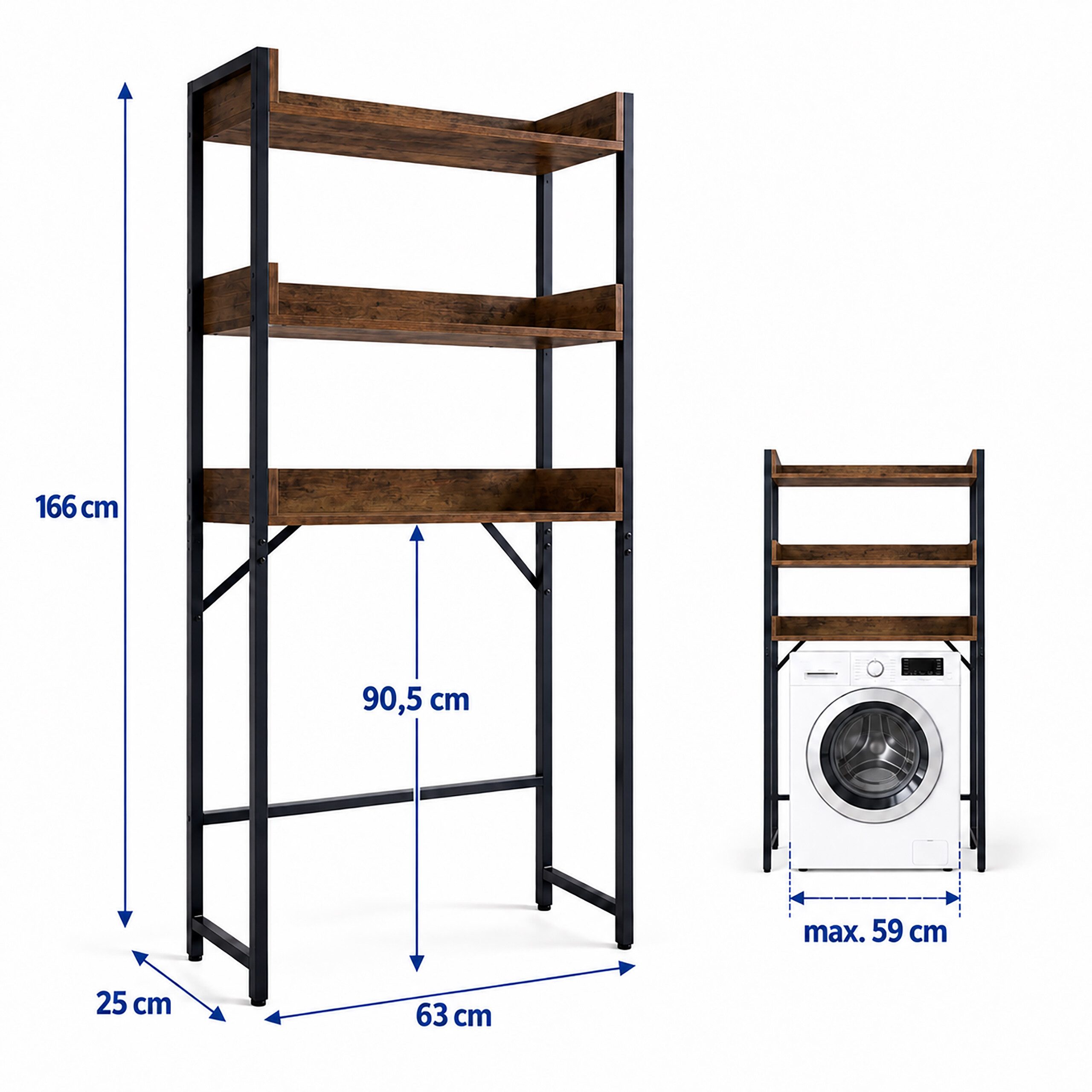 relaxdays Standregal Waschmaschinenregal 166 cm, 1-tlg., Industrial, Schwarzes Metall – Bild 4 von 5