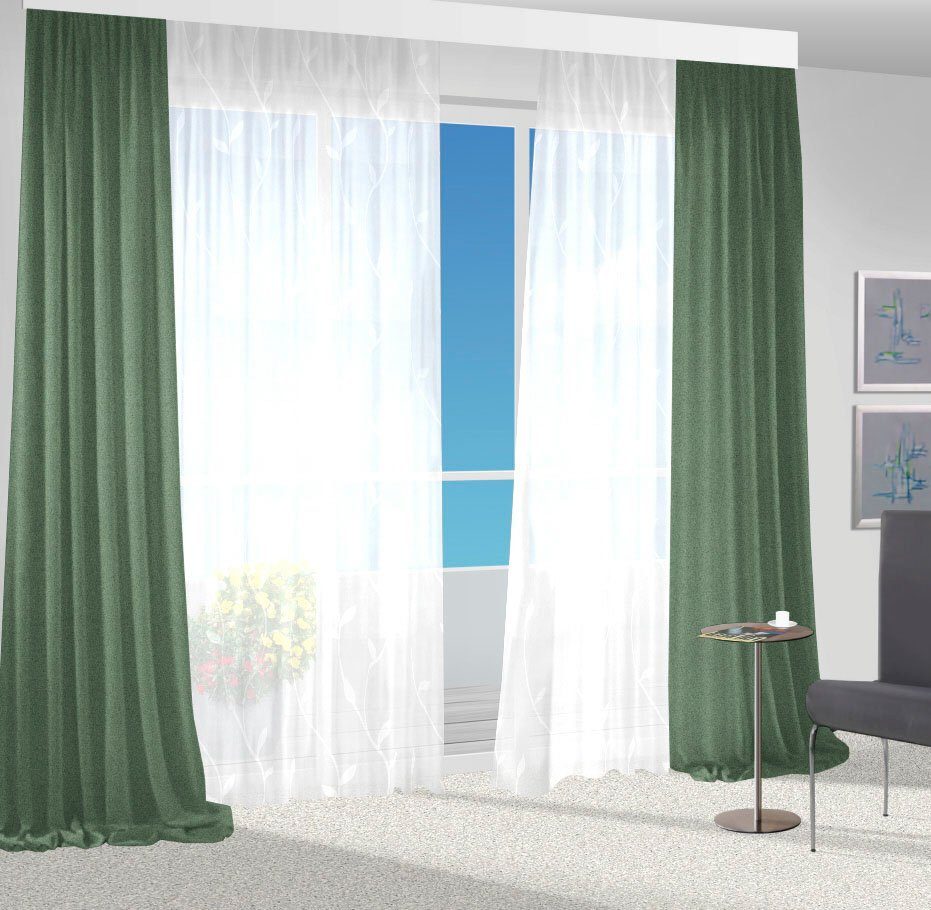St), Vorhang Una, blickdicht grün VHG, Kräuselband (2