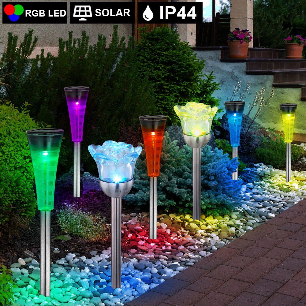 Außen Steck RGB etc-shop Wege LED Solarleuchte, Lampen verbaut, Farbwechsel, fest LED 7er Set LED-Leuchtmittel Garten SOLAR