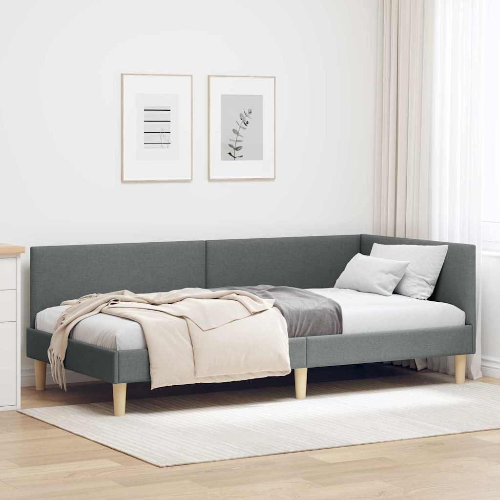 vidaXL Bett Eckbettgestell Dunkelgrau 100 cm x 200 cm Stoff und Sperrholz (1-tlg)