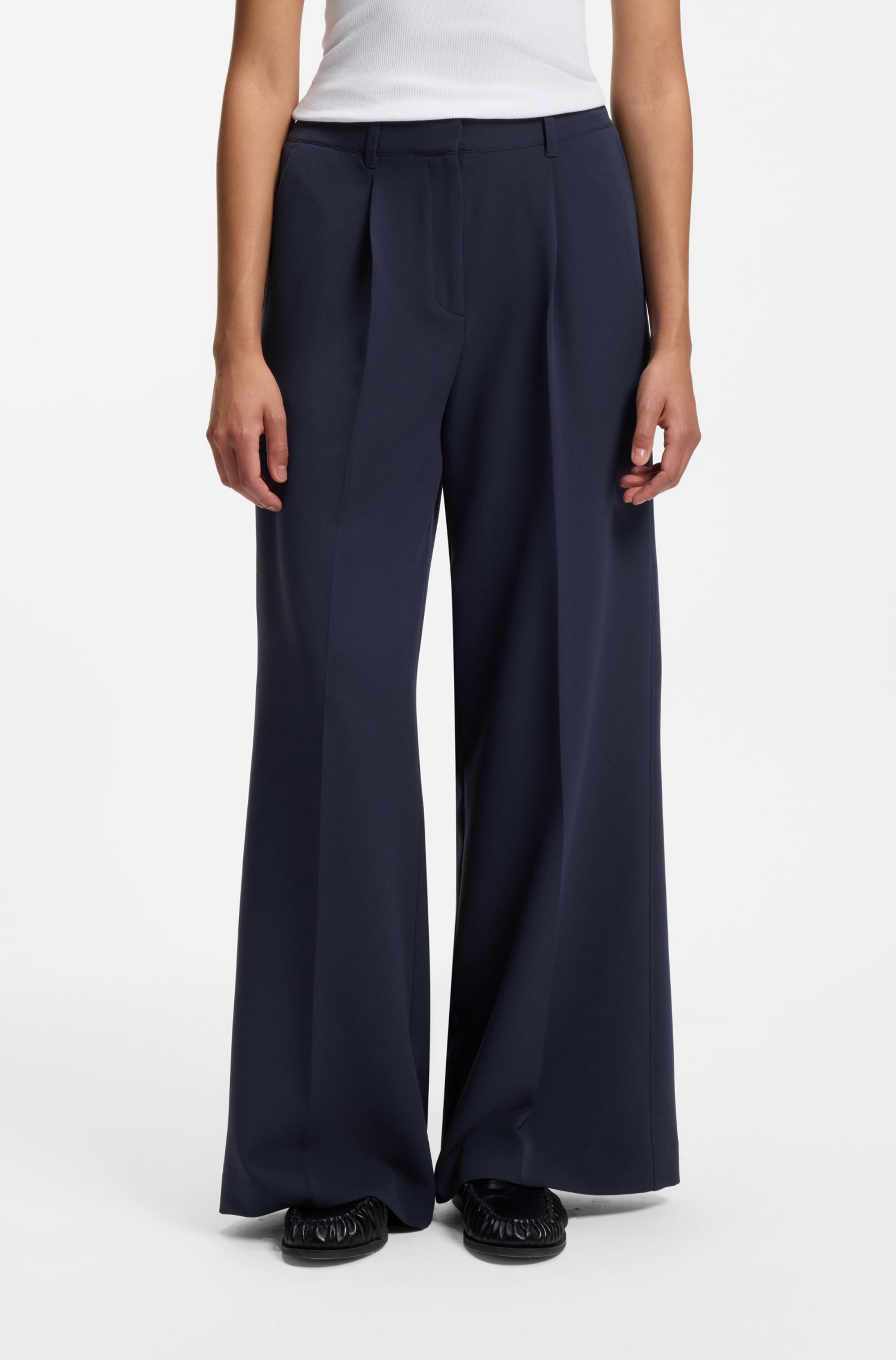 BOSS ORANGE Anzughose Tiwi Premium Damenmode Wide Leg mit Bügelfalte
