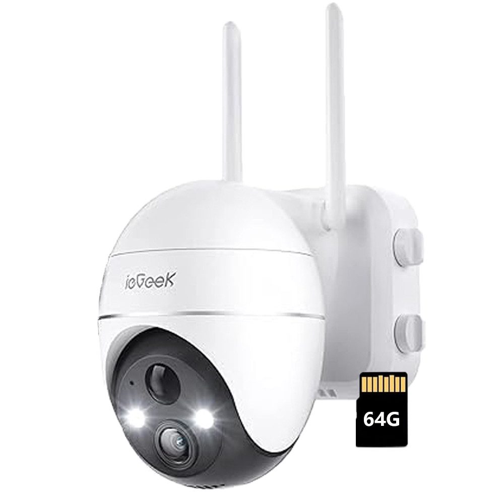ieGeek Überwachungskamera 5MP FHD Überwachungskamera Aussen Akku Kabellose WLAN (Aussen, Außenbereich, außen, Farbige Nachtsicht, Alexa-kompatibel, 2-Wege-Audio, 1-tlg., WLAN Kamera PIR Bewegungserkennung Außenkamera, Licht-und Tonalarm 4DBi WLAN-Antenne 4-facher Digitalzoom)