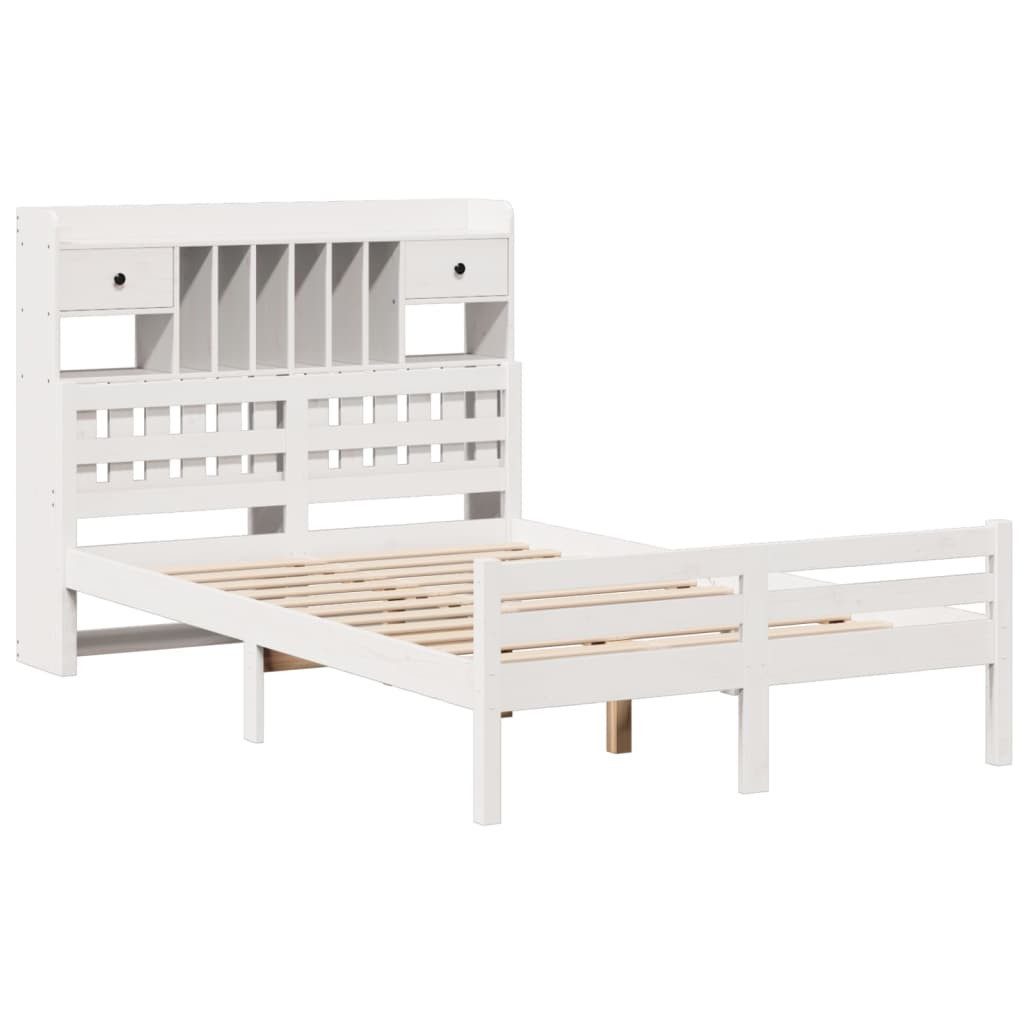 Bett Massivholzbett mit Regal ohne Matratze Weiß 135x190 cm Kiefer