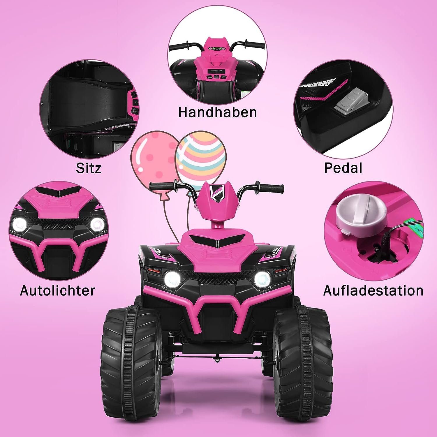 KOMFOTTEU Elektro-Kinderquad Quad Motorrad, mit LED Musik Hupe USB Bluetooth Radio – Bild 4 von 5