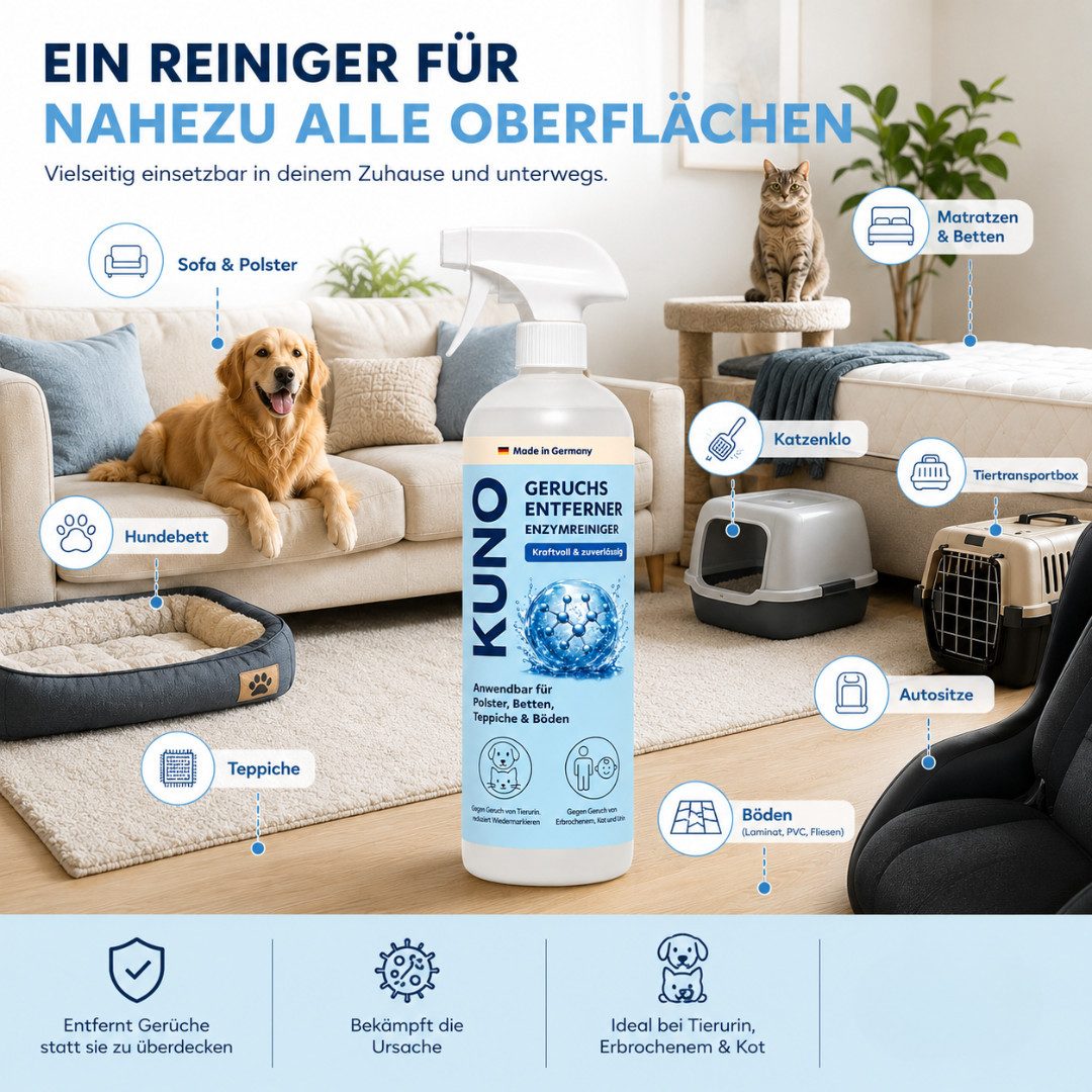 Kuno Geruchsentferner KUNO Geruchsentferner Enzymreiniger 750ml - gegen Tierurin (1-St., 1x 750 ml Geruchsentferner), Geruchsentferner
