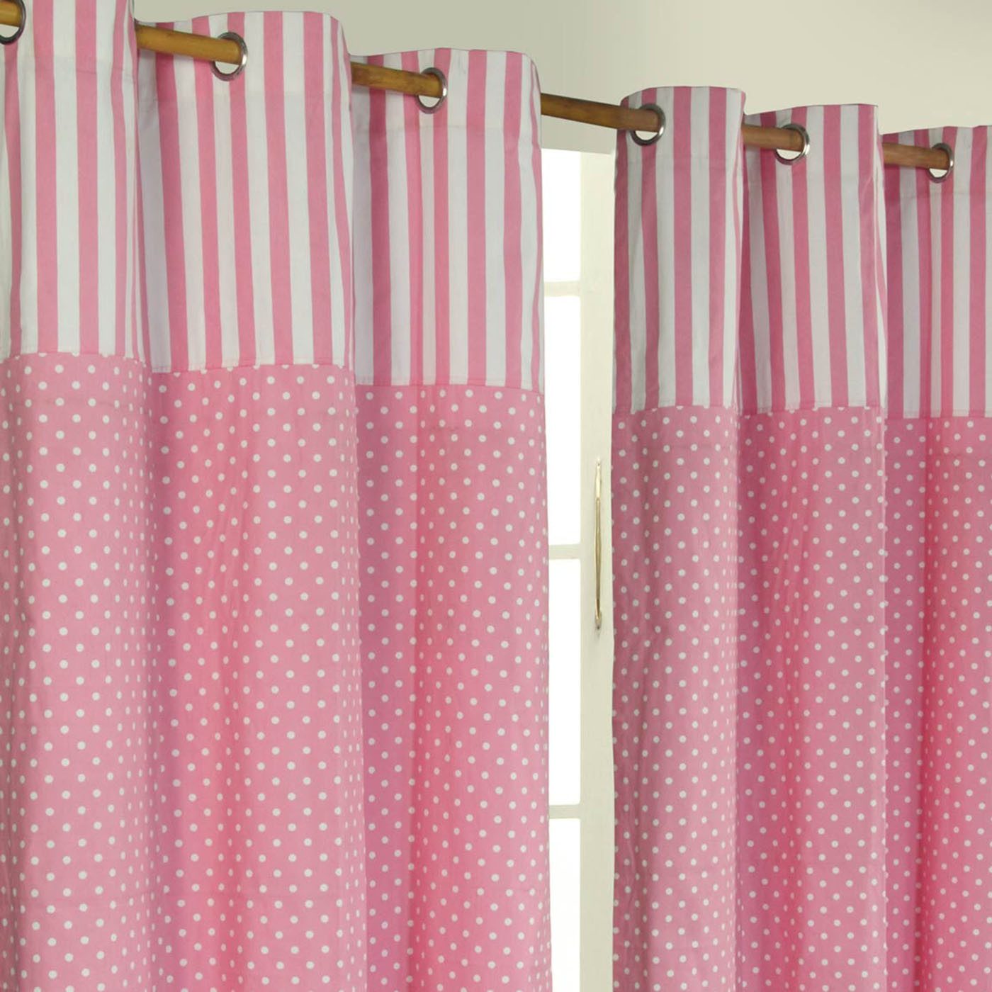 Homescapes Gardine Gardinen Polka Dots & Streifen rosa 2er Set 137 x 117 cm günstig online kaufen