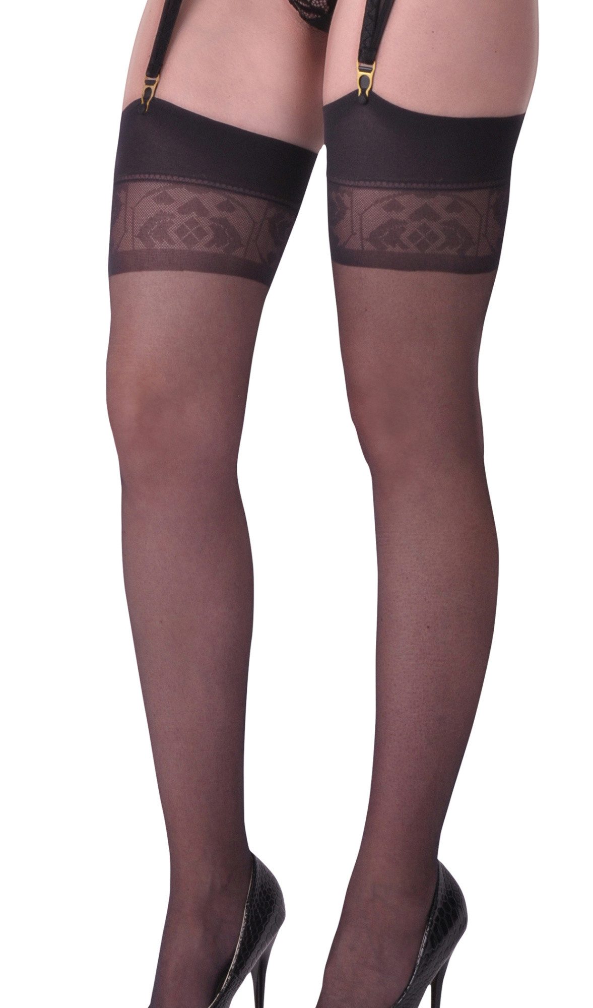 Legg Story Feinstrümpfe Dessous Straps Strümpfe aus transparentem Material und Netz in schwarz