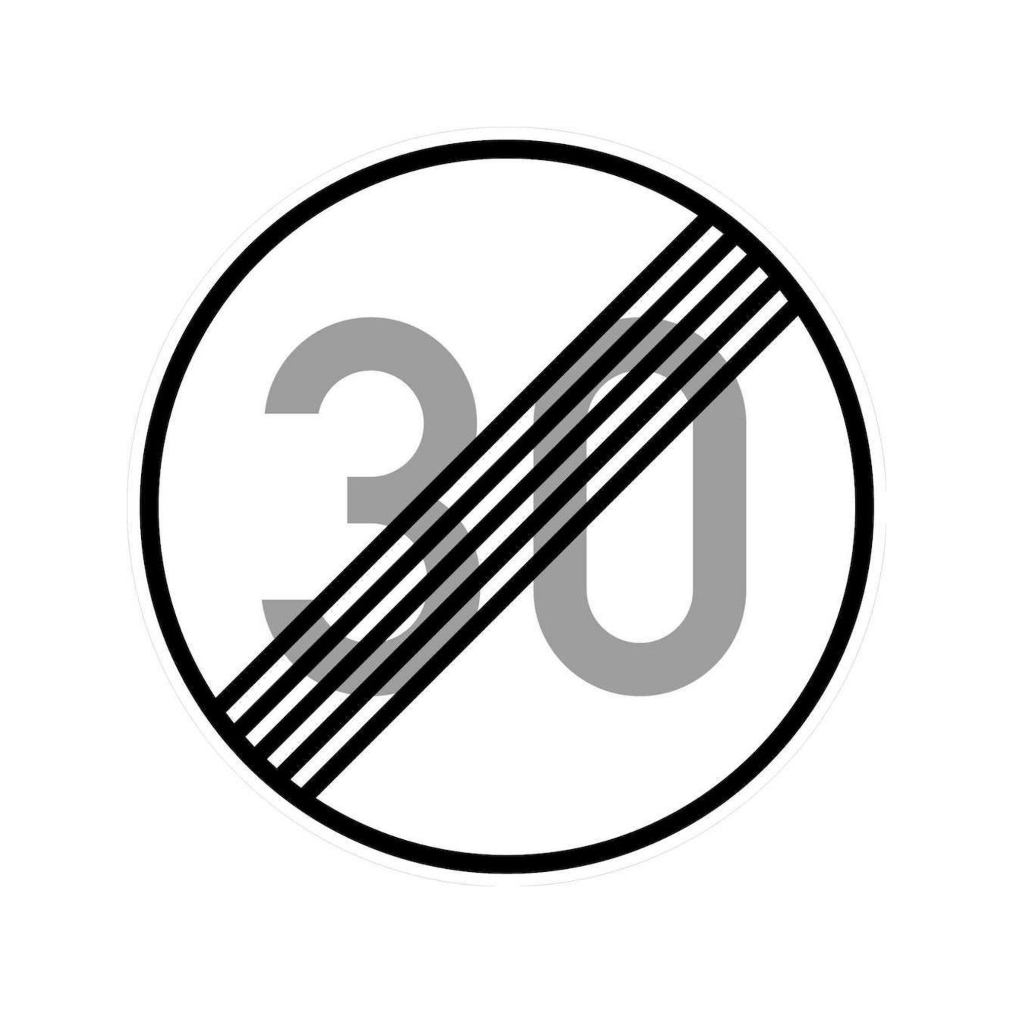 Warnschild VKZ.278-30 Ronde 600mm Ende 30 km/h RAL-Gütezeichen Folie RA1