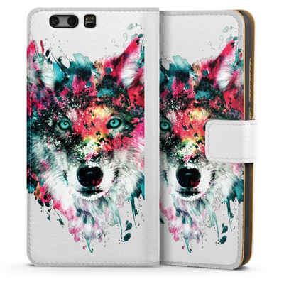 DeinDesign Handyhülle Riza Peker Wolf bunt Wolve ohne Hintergrund, Huawei P10 Hülle Handy Flip Case Wallet Cover Handytasche Leder