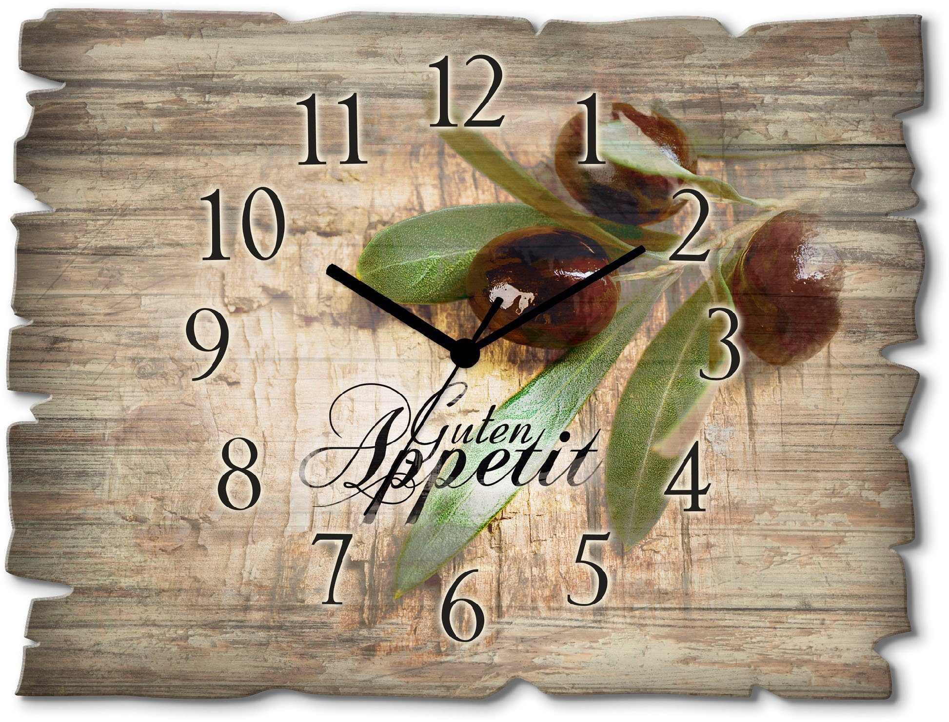 Artland Wanduhr Oliven Guten Appetit (wahlweise mit Quarz- oder Funkuhrwerk, lautlos ohne Tickgeräusche)