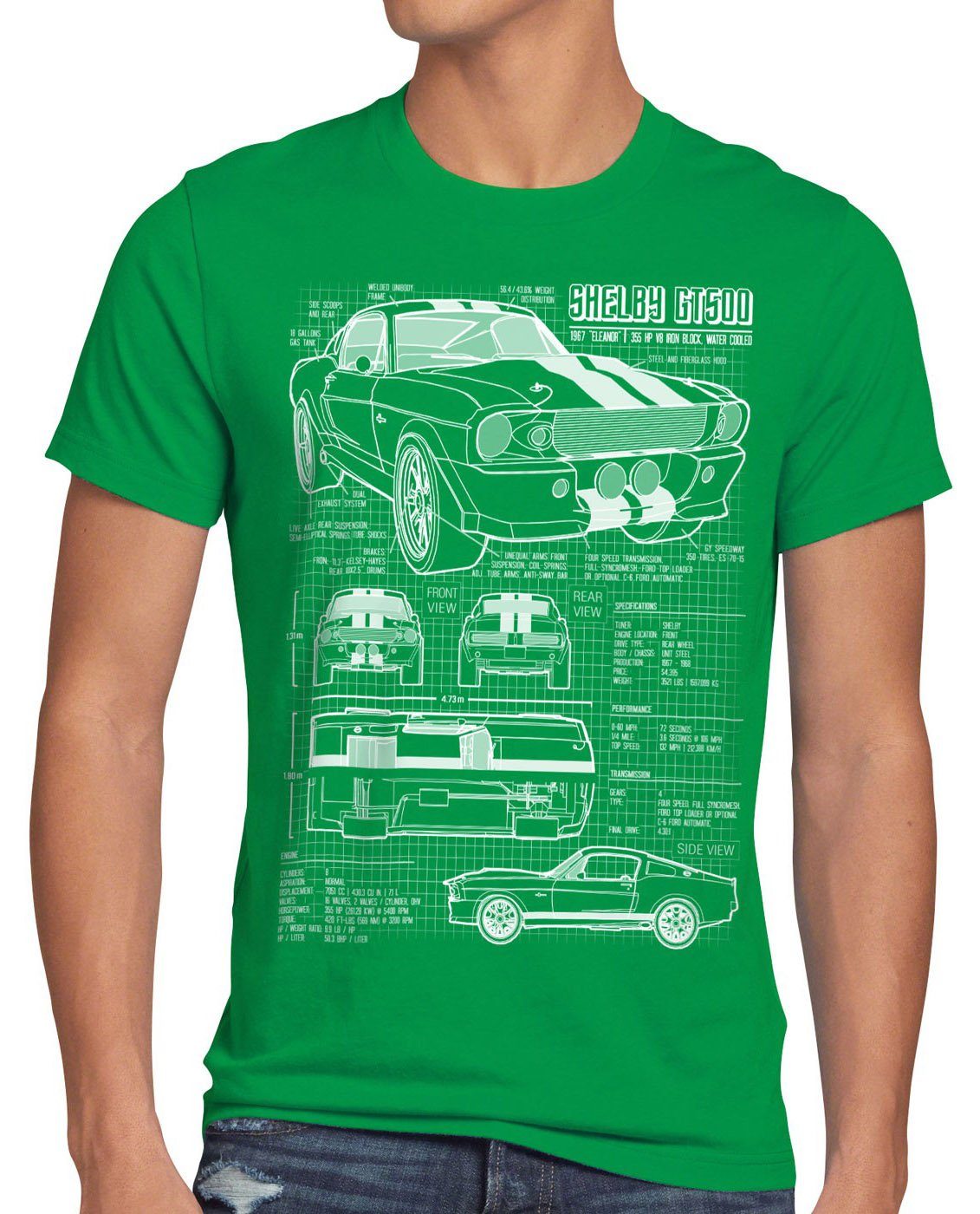 style3 Print-Shirt Herren T-Shirt GT500 Eleanor mustang muscle car bullit shelby pony ford mc queen grün
