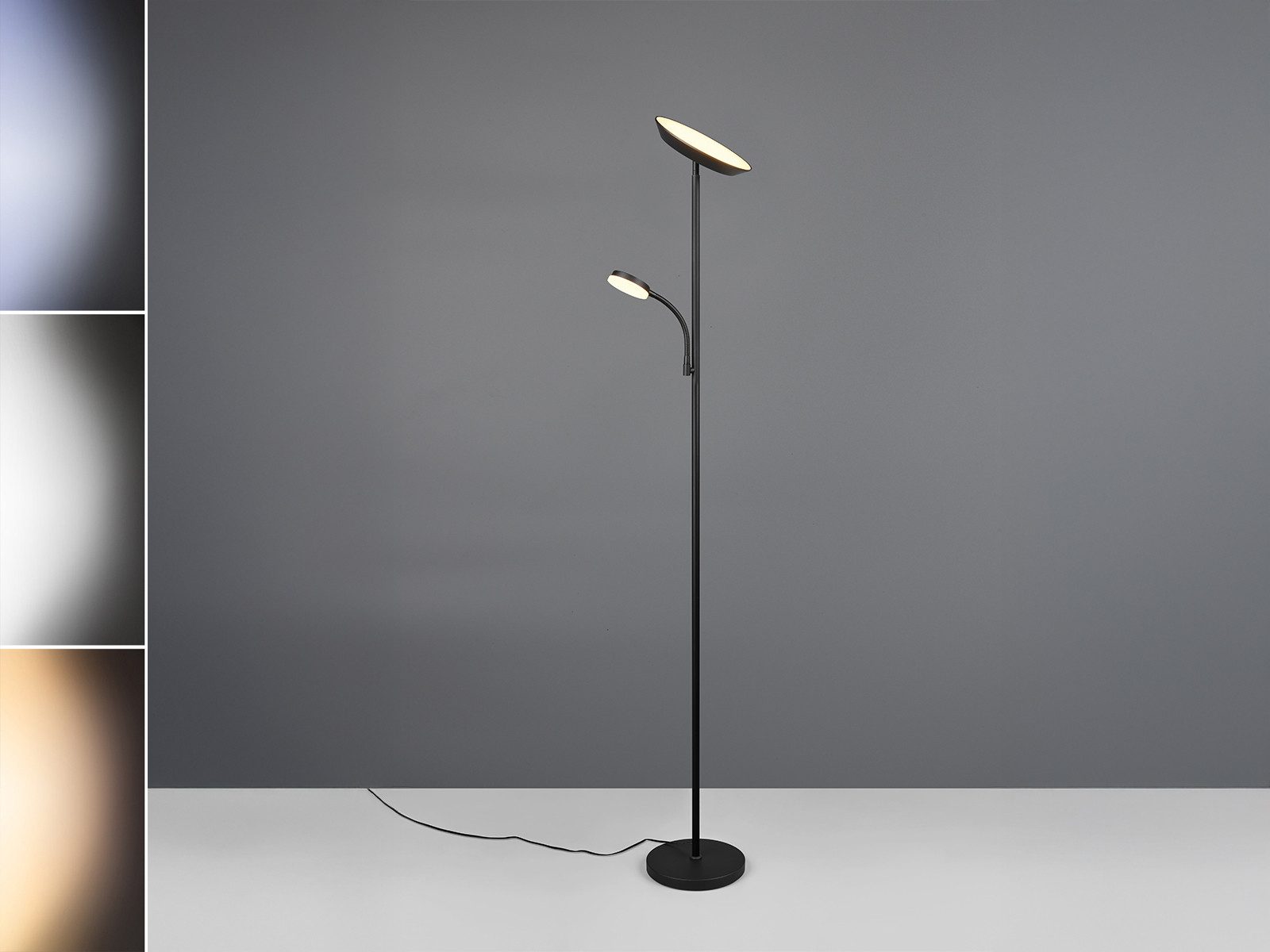 Reality Leuchten LED Stehlampe, Dimmfunktion, LED fest integriert, Dimmbar über Touch Schalter, Warmweiß, Neutralweiß, Tageslichtweiß, groß, Decken-Fluter mit Leselampe und Metall-Fuß zum Dimmen Höhe 178cm