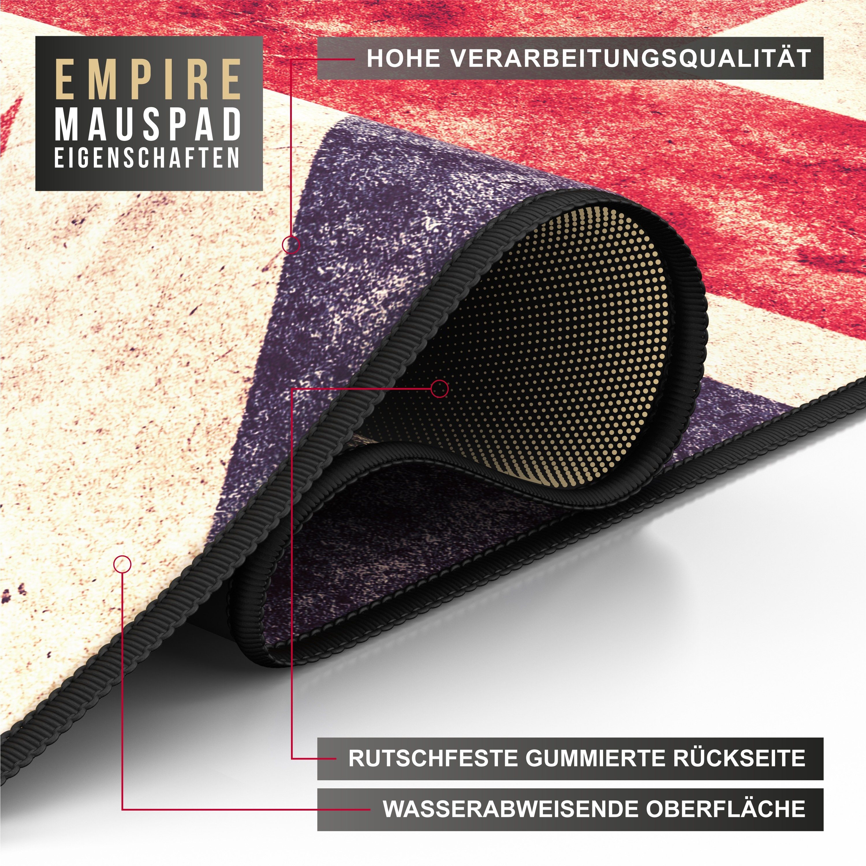 CSL Gaming Mauspad XXL Speed Mousepad 900 x 400 x 3 mm, große Tischunterlage (1-St), rutschfest, abwaschbar, Geschwindigkeit & Präzision, Vintage Flagge – Bild 5 von 5