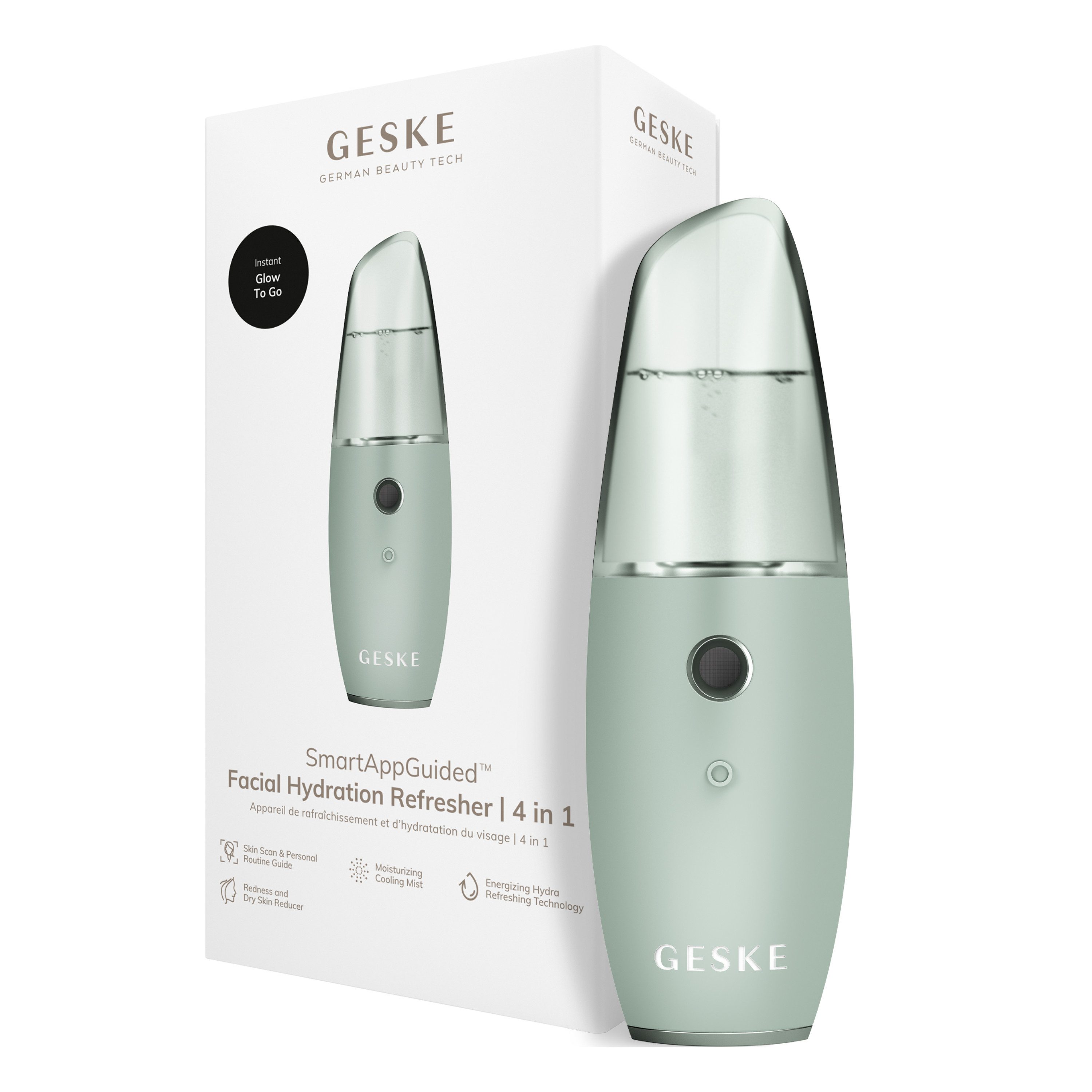 GESKE German Beauty Tech Enhancer SmartAppGuided™ Facial Hydration Refresher 4 in 1, Packung (Gerät & USB-Ladekabel), 2-tlg., Gerät inkl. kostenloser APP (SmartAppGuided Device), Mit der GESKE App erhältst Du deine personalisierte Hautpflegeroutine.