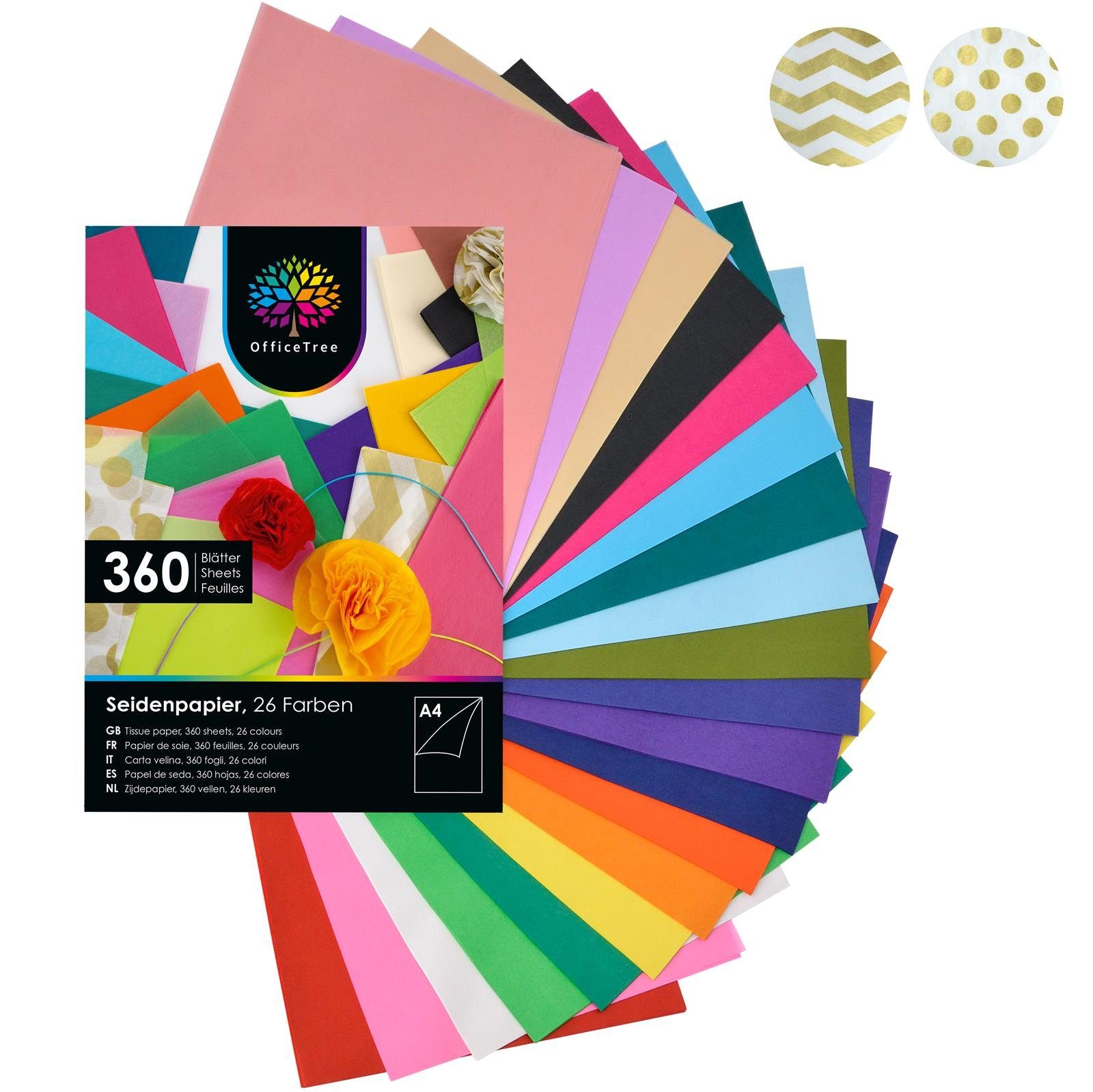 OfficeTree Seidenpapier Seidenpapier 360 Blatt, A4 - bunt 26 Farben - mehr Spaß am Basteln Gestalten Dekorieren