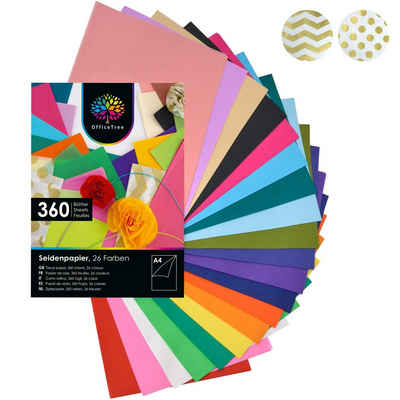 OfficeTree Seidenpapier »Seidenpapier 360 Blatt«, A4 - bunt 26 Farben - mehr Spaß am Basteln Gestalten Dekorieren