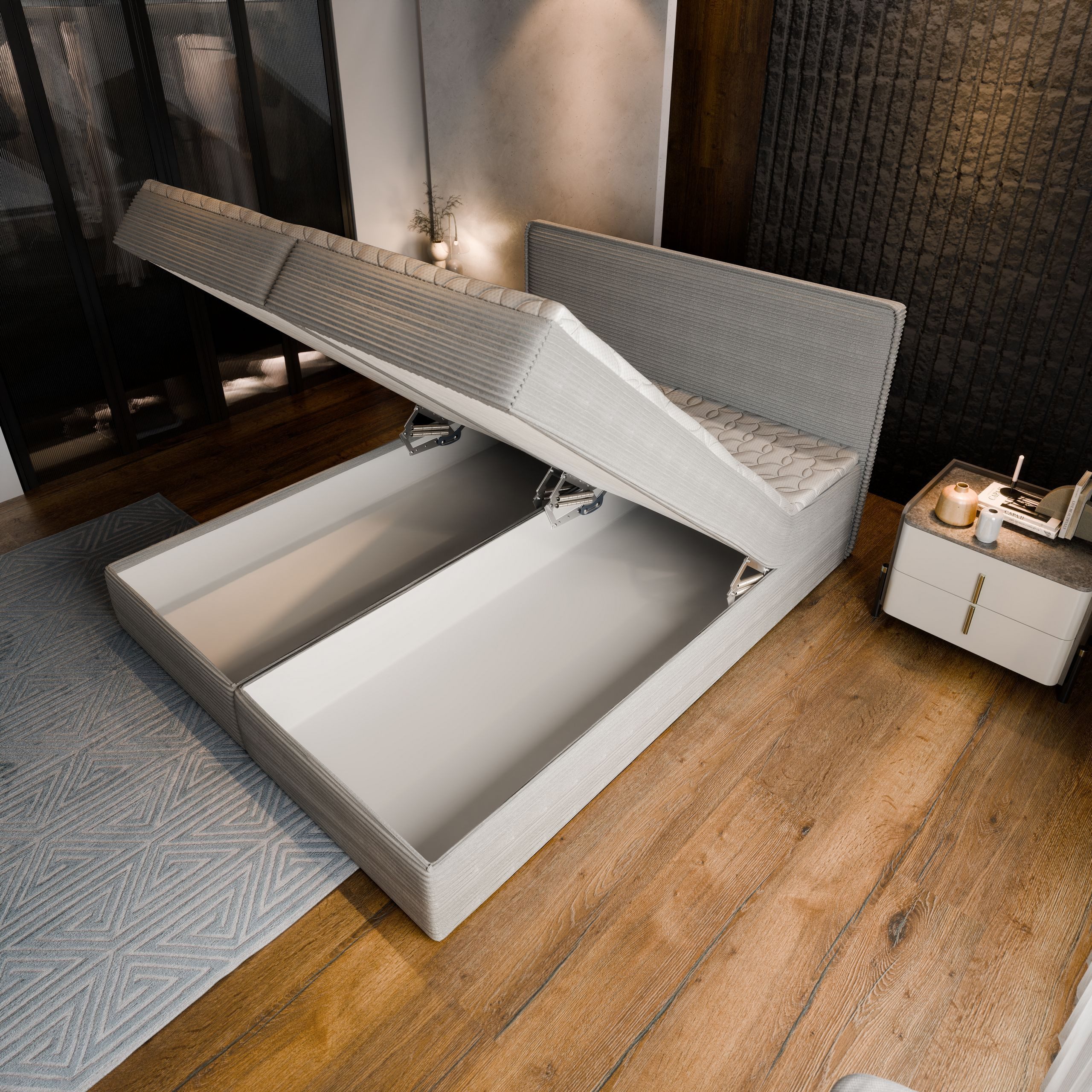 Masseno Boxbett ASTOR 140x200 cm mit Bonell Matratze und Topper