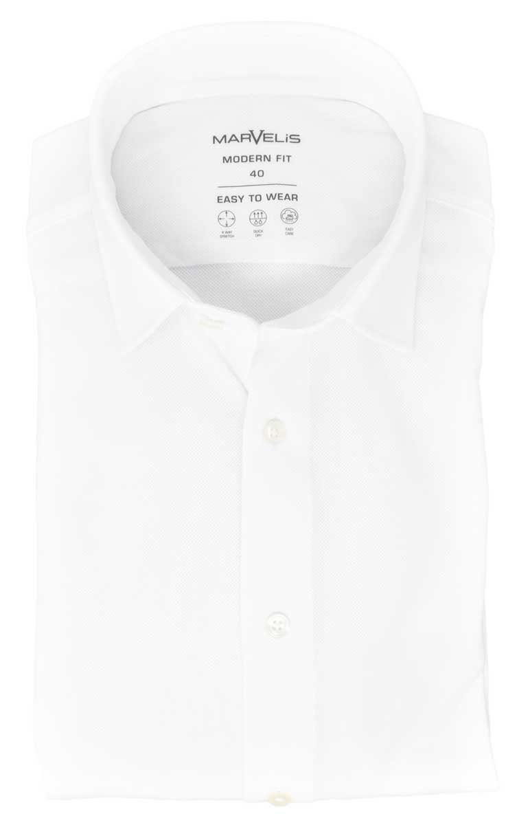 MARVELIS Businesshemd Easy To Wear Hemd - Modern Fit - Langarm - Struktur - Weiß 4-Way Stretch, Quick dry (schnelltrocknend)