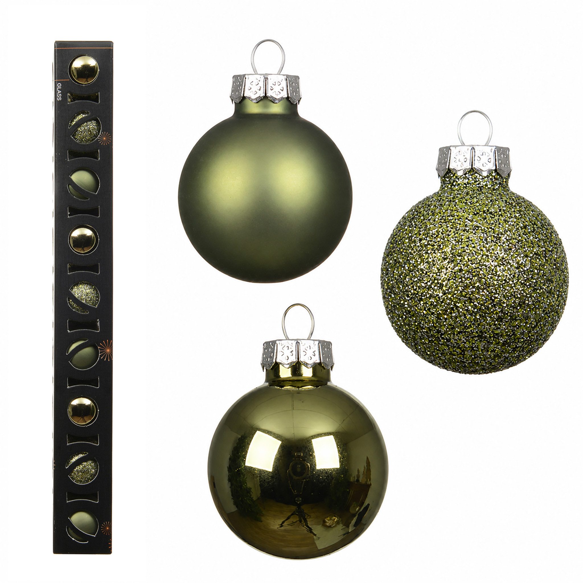 Kaemingk Weihnachtsbaumkugel, Weihnachtskugeln Glas 3cm Glanz Matt Glitzer 9er Set - Rosmarin