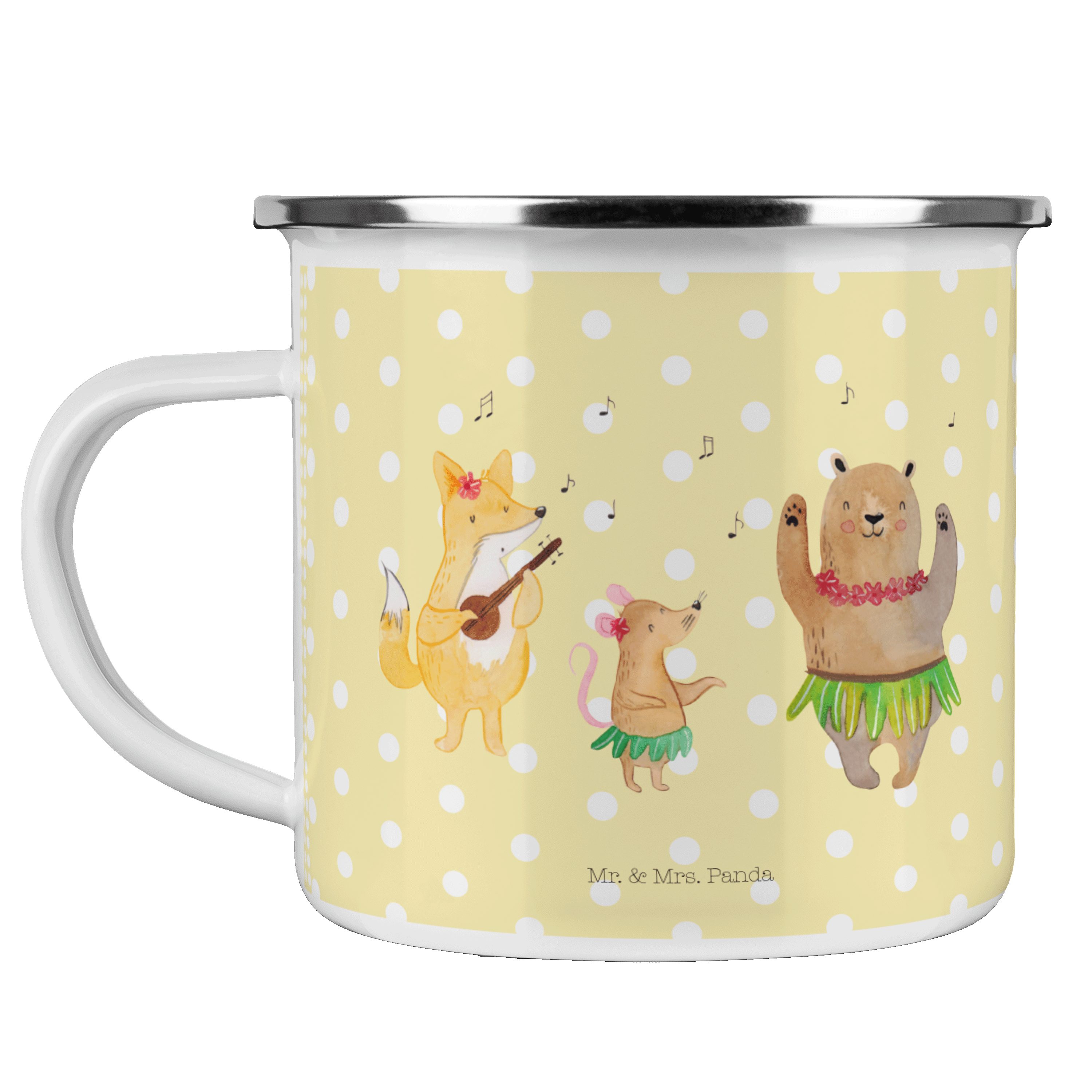 Panda Waldtiere Emaille - Becher Pastell Metalltasse, Mrs. & Mr. Gelb - Gute, Geschenk, Aloha Tanzen,