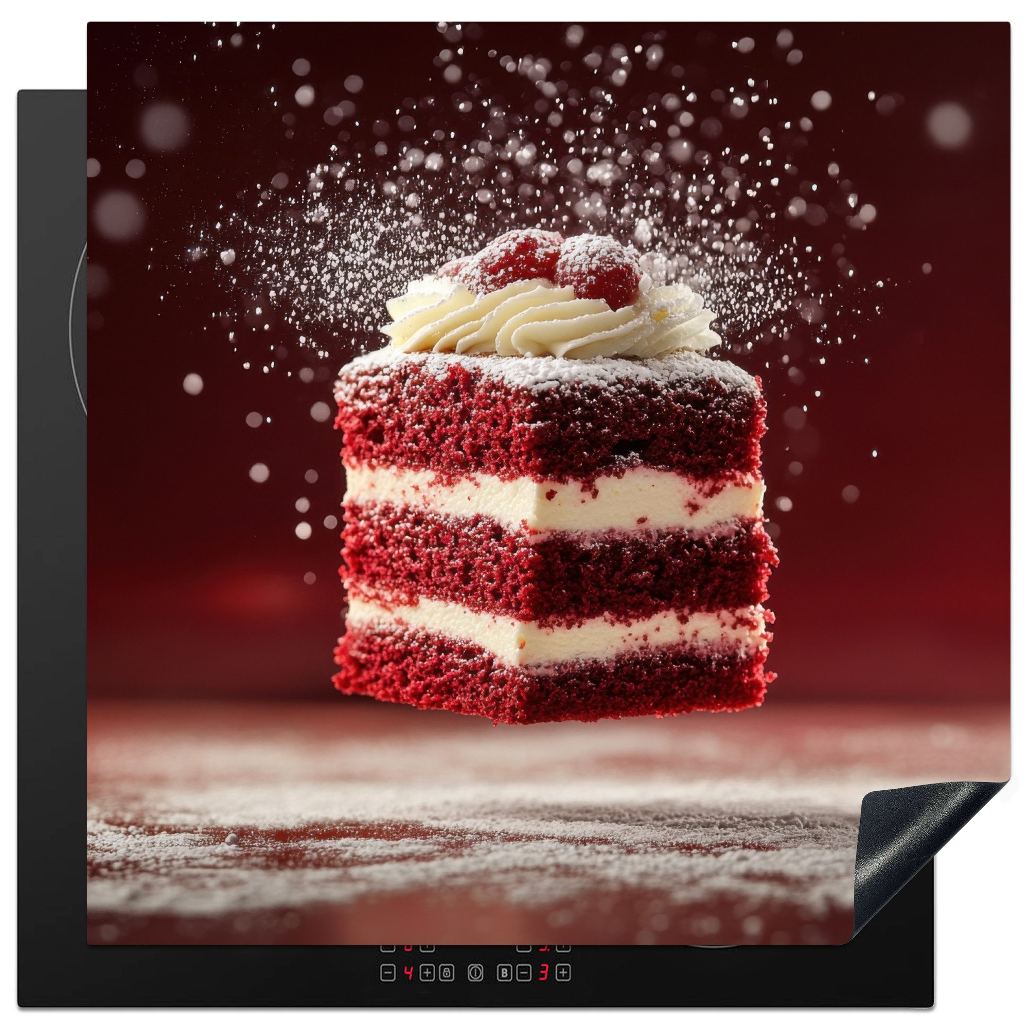 MuchoWow Herd-Abdeckplatte Rot - Samt - Torte - Essen, Vinyl, (1 tlg), Cerankochfeld Abdeckung, Herd Abdeckplatten Vinyl, 58x59 cm