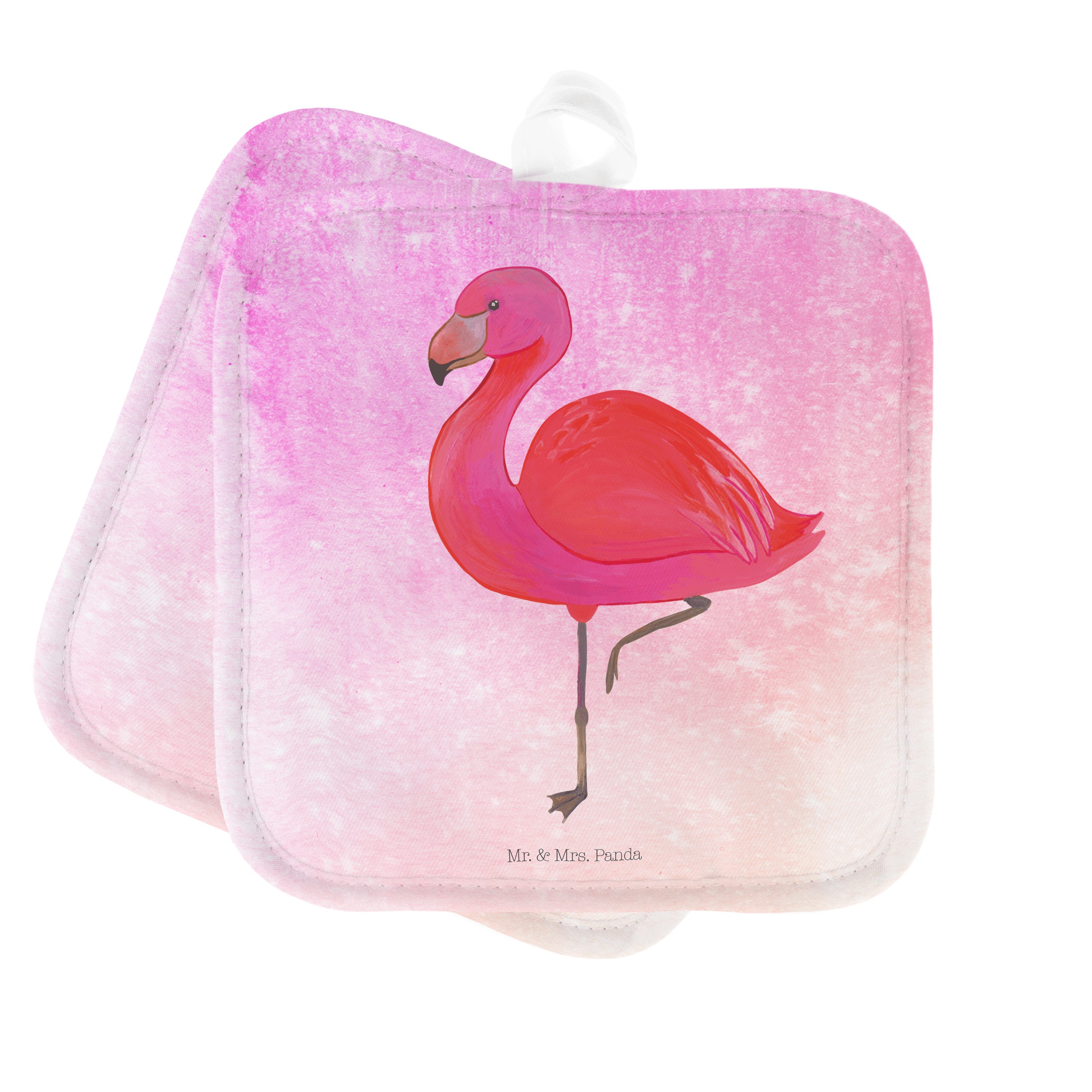 Mr. & Mrs. Panda Topflappen Flamingo classic - Aquarell Pink - Geschenk, für mich, Spruch, Topfla, (1-tlg)