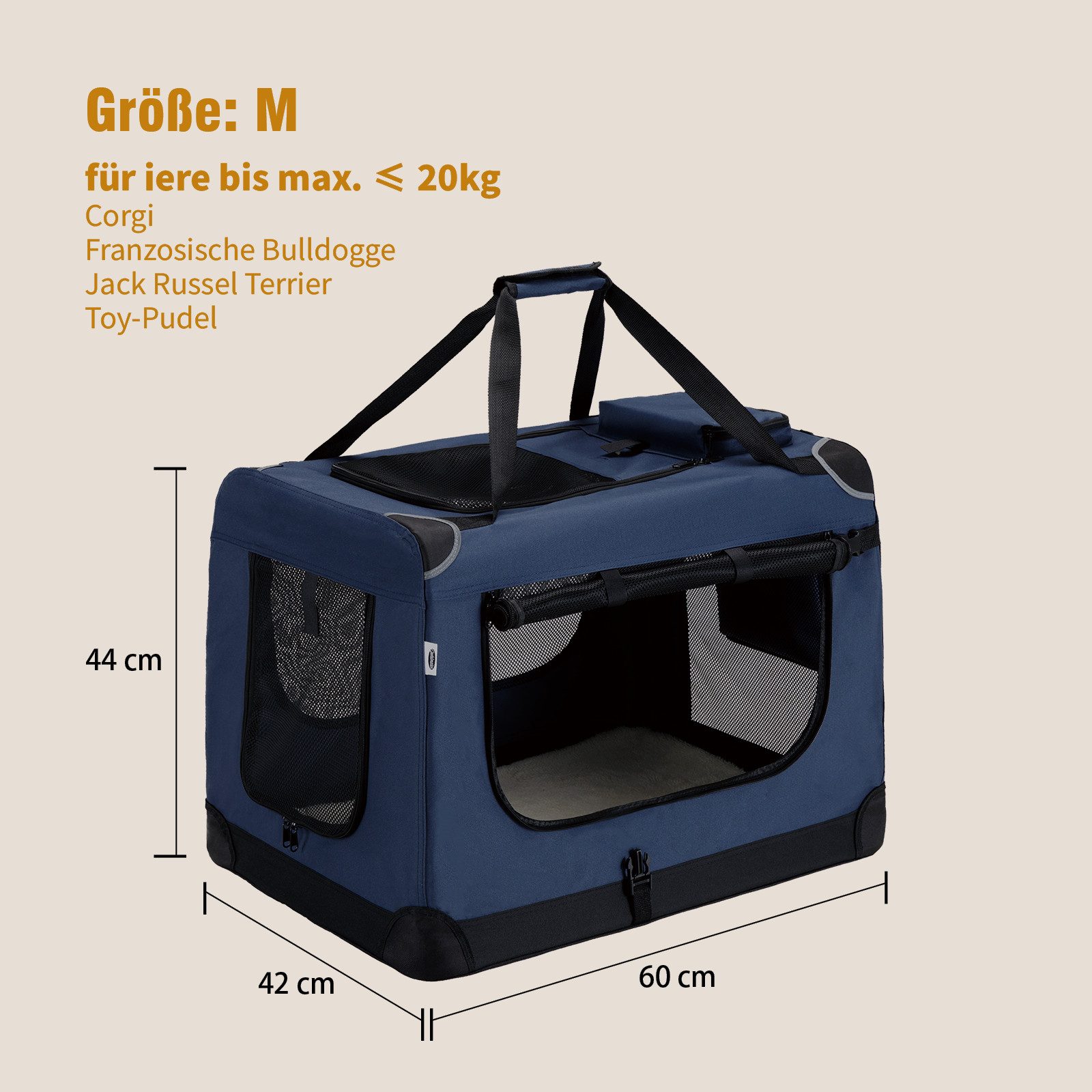 Zedelmaier Tiertransporttasche Transportbox, Faltbar Hundetransportbox, Katzenbox, Inkl.2 Rollen Hundekotbeutel, 1 faltbarer Napf, 2 praktische Beutel